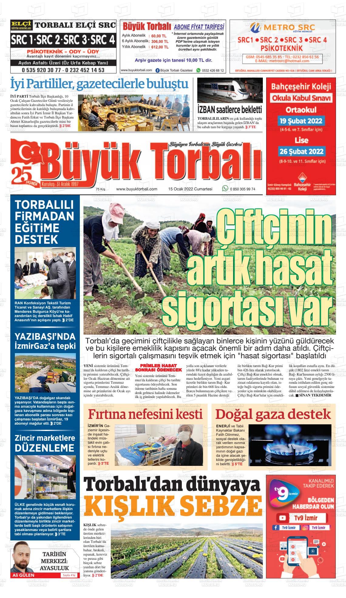15 Ocak 2022 Büyük Torbalı Gazete Manşeti