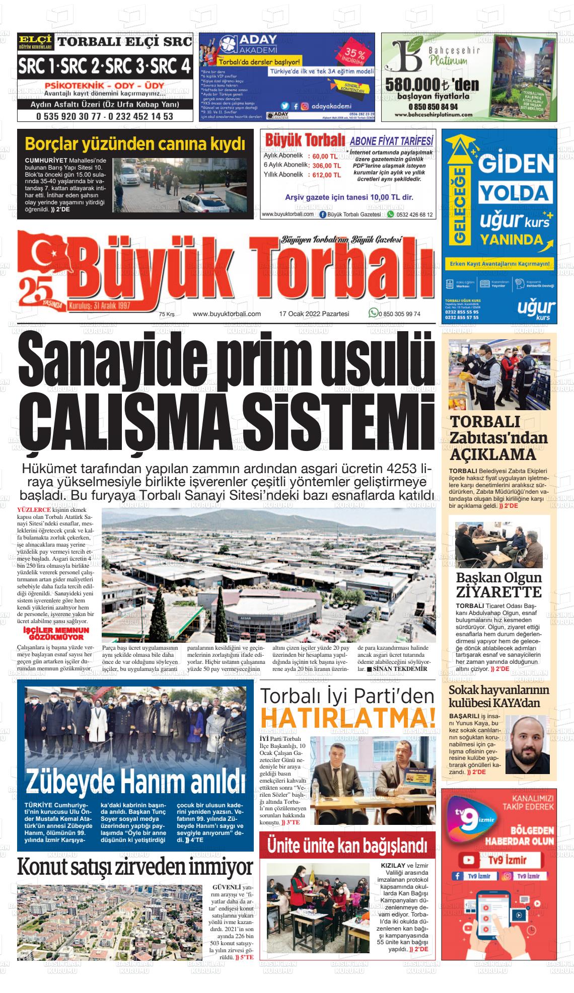 17 Ocak 2022 Büyük Torbalı Gazete Manşeti