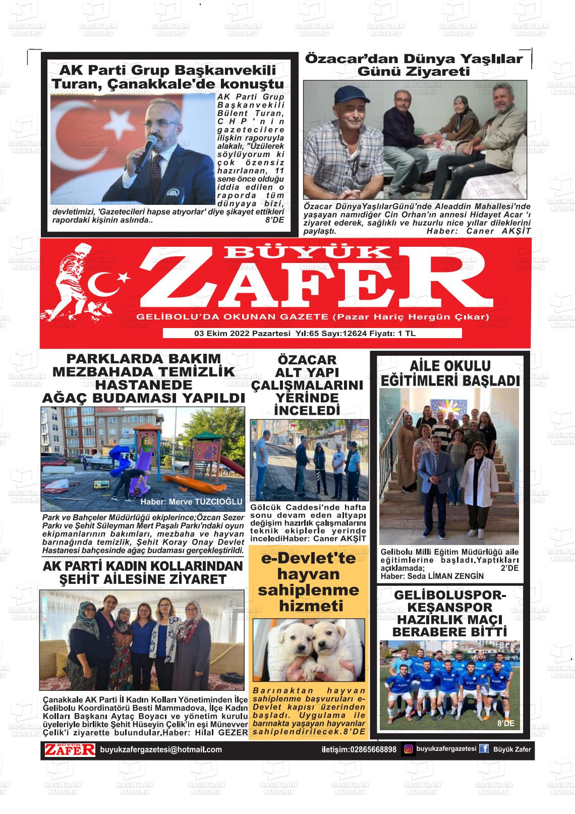 03 Ekim 2022 Büyük Zafer Gazete Manşeti