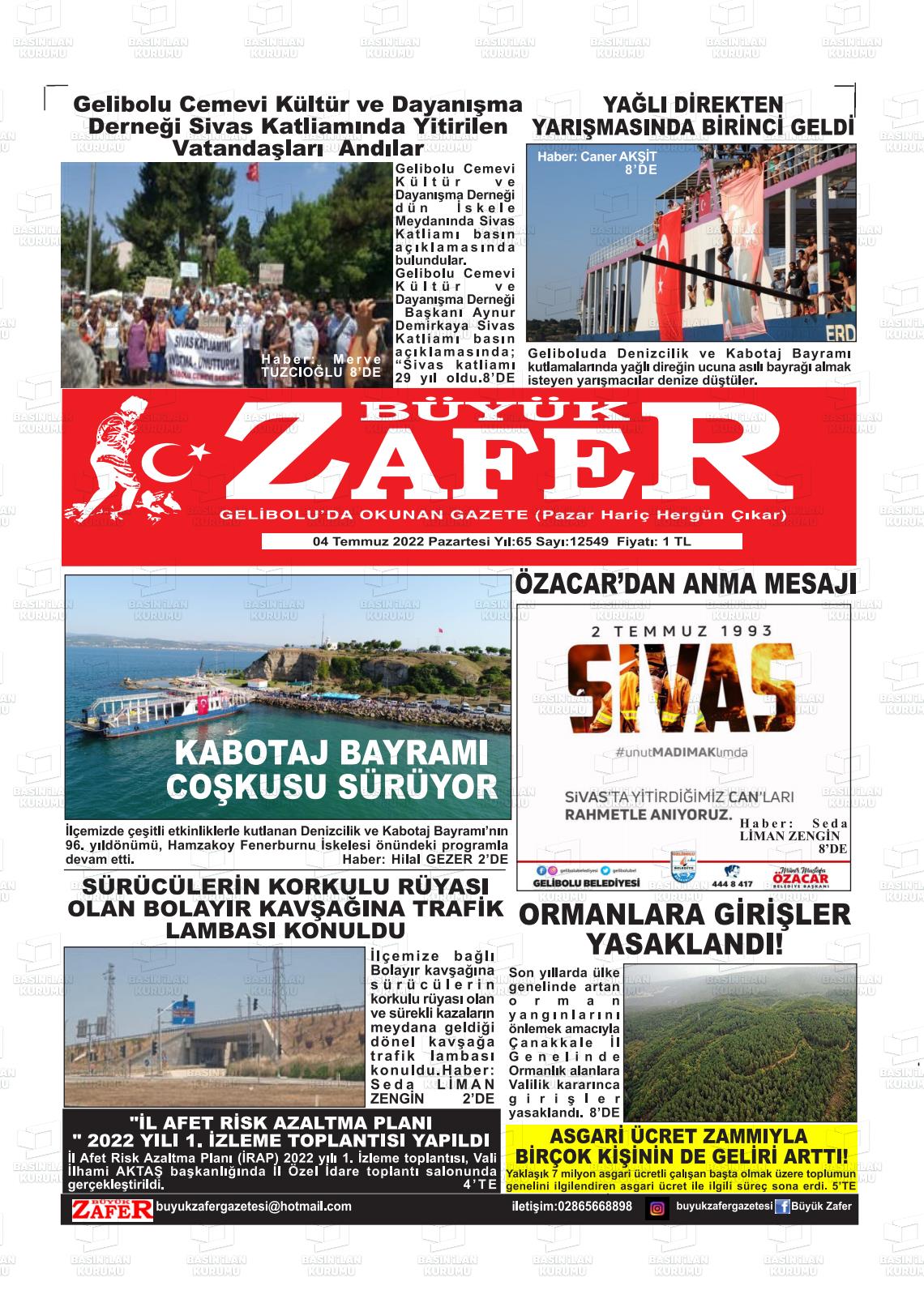 04 Temmuz 2022 Büyük Zafer Gazete Manşeti