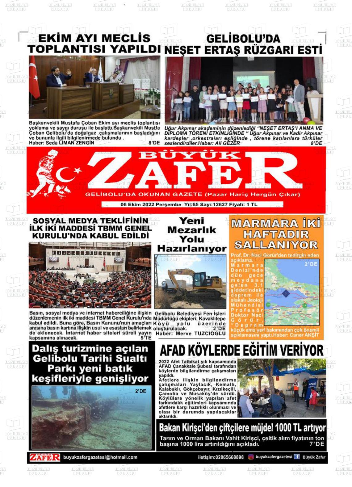 06 Ekim 2022 Büyük Zafer Gazete Manşeti