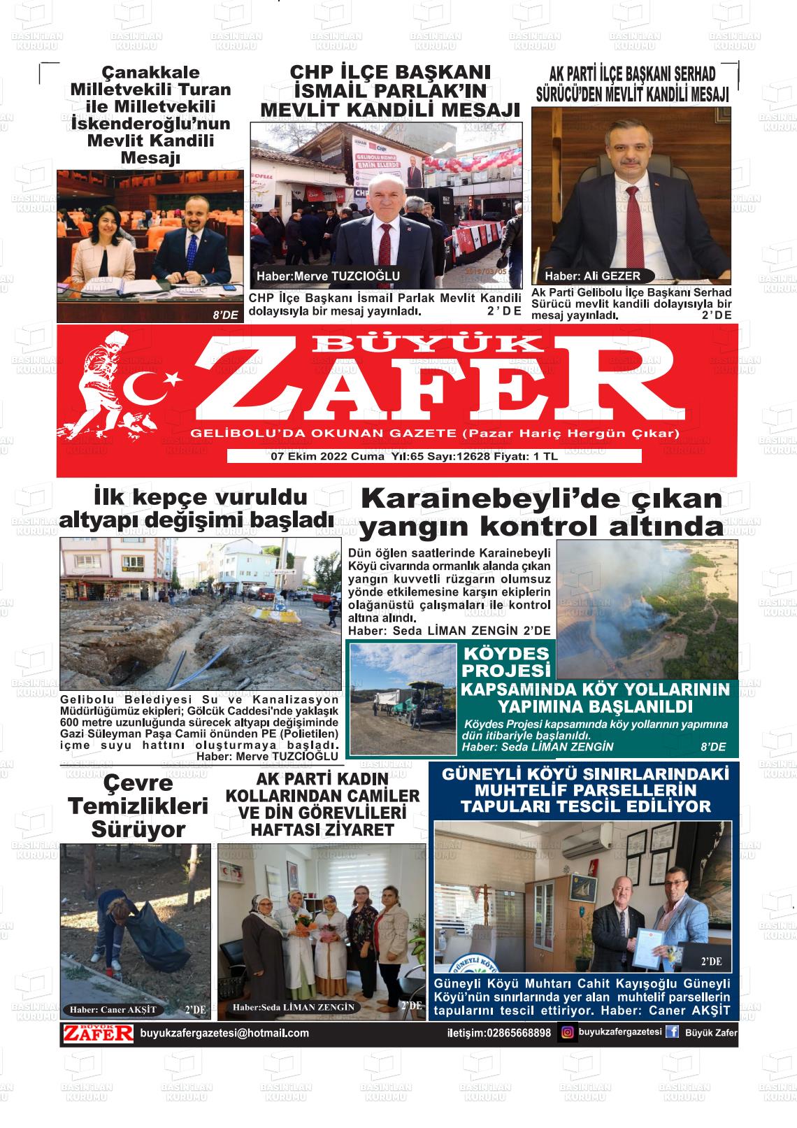 07 Ekim 2022 Büyük Zafer Gazete Manşeti