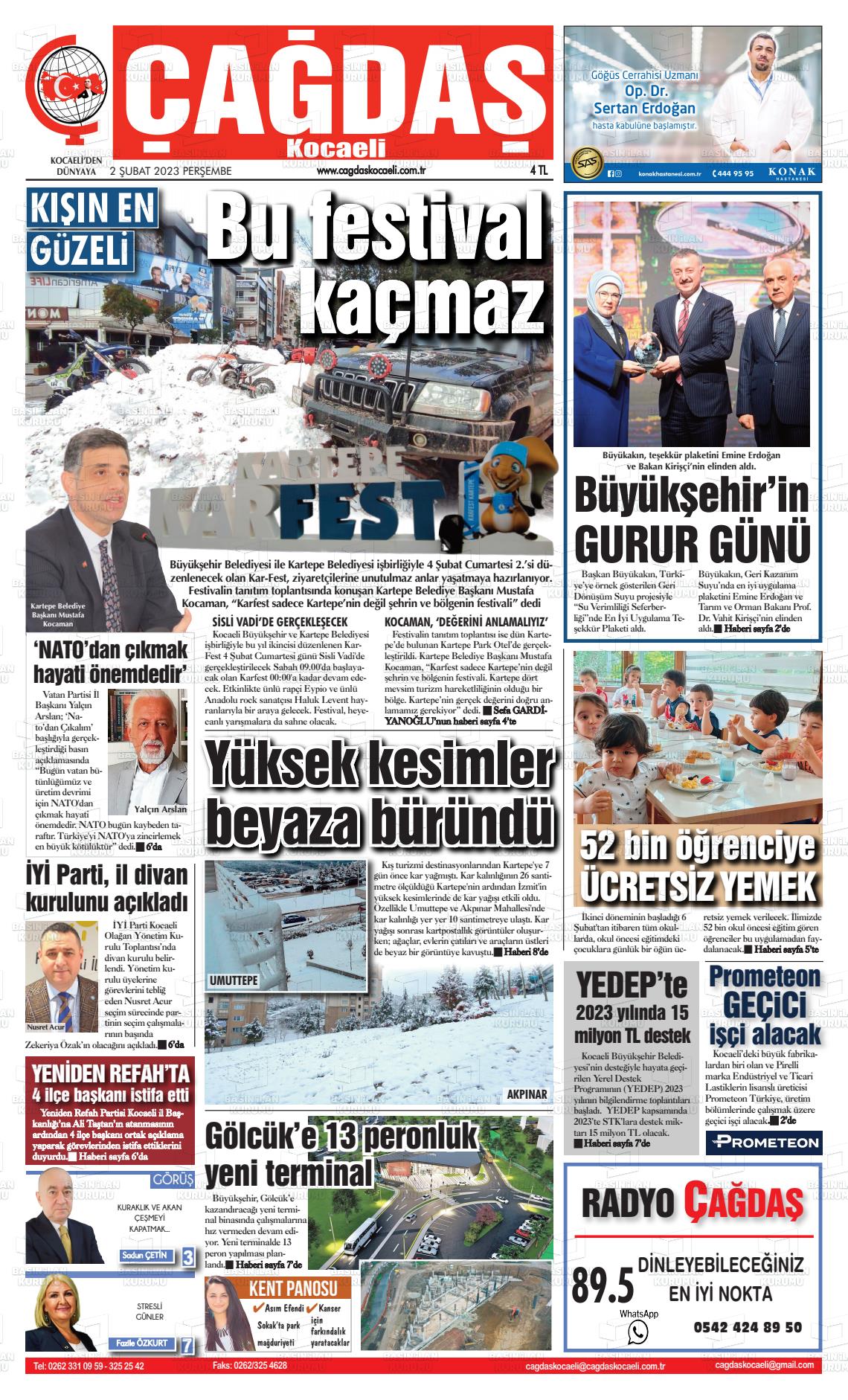 02 Şubat 2023 Çağdaş Kocaeli Gazete Manşeti
