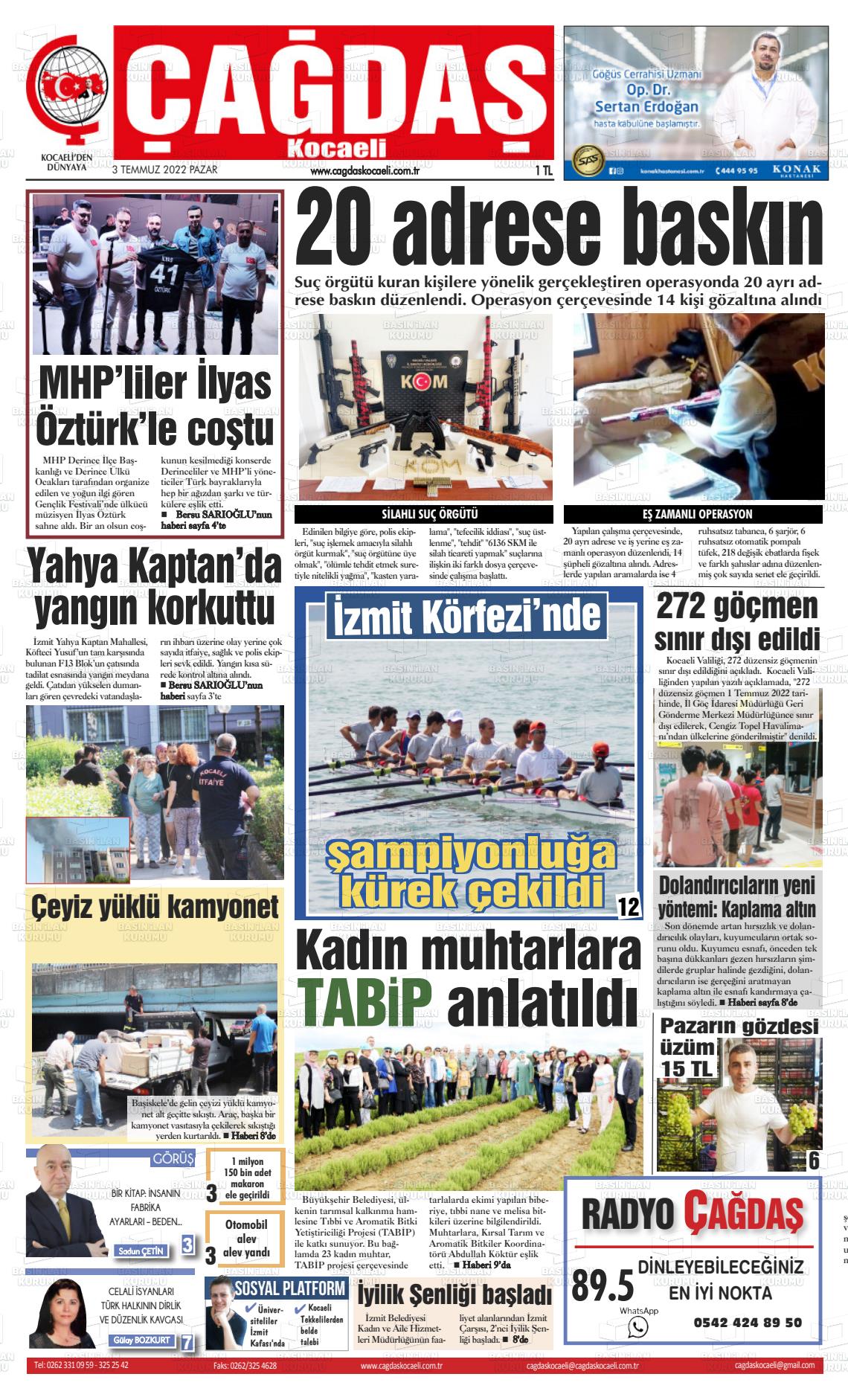 03 Temmuz 2022 Çağdaş Kocaeli Gazete Manşeti