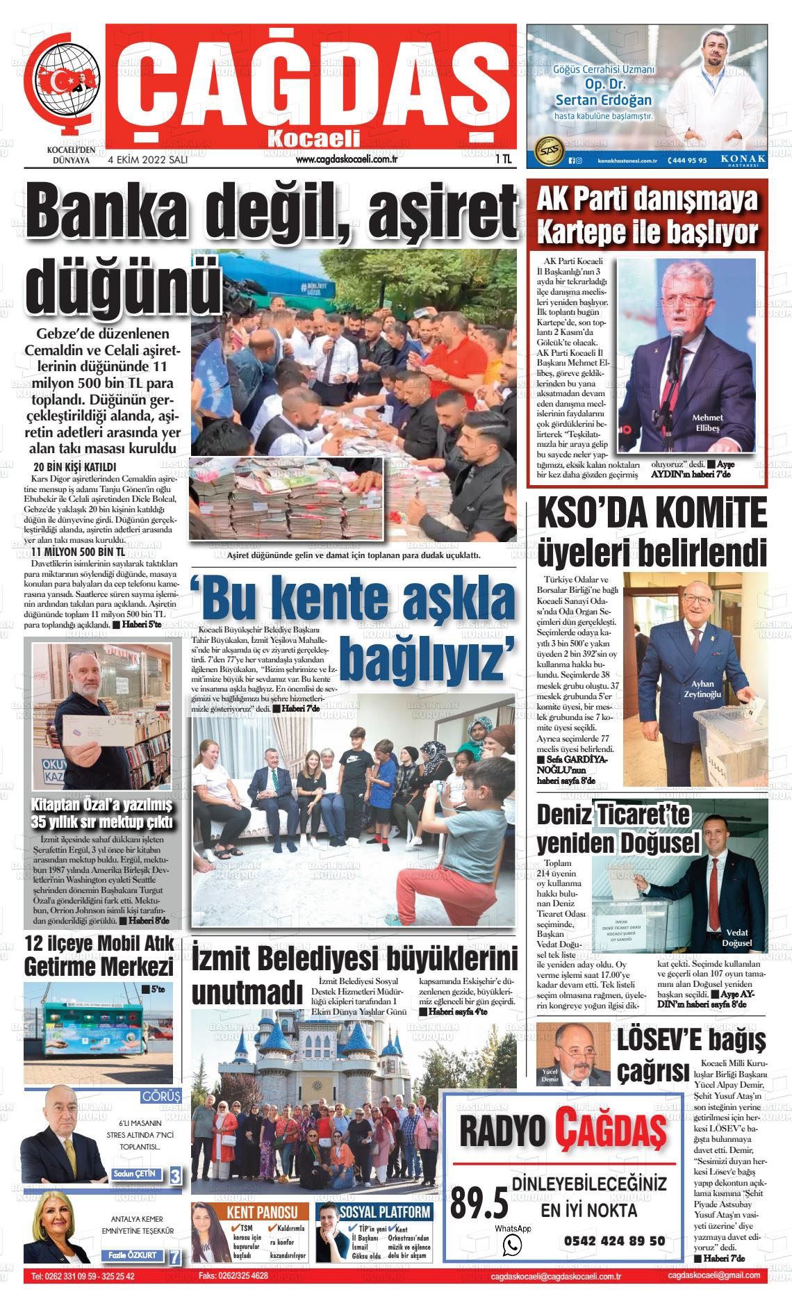 04 Ekim 2022 Çağdaş Kocaeli Gazete Manşeti