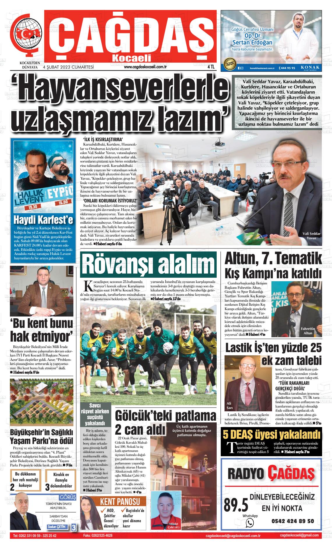 04 Şubat 2023 Çağdaş Kocaeli Gazete Manşeti