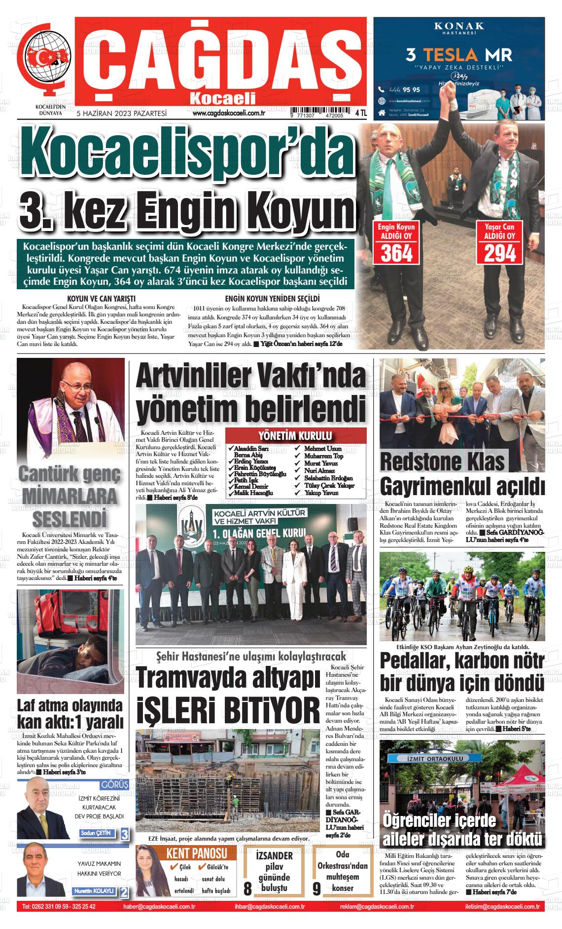 05 Haziran 2023 Çağdaş Kocaeli Gazete Manşeti