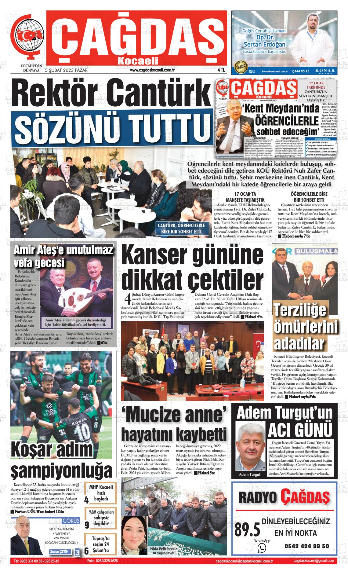 05 Şubat 2023 Çağdaş Kocaeli Gazete Manşeti