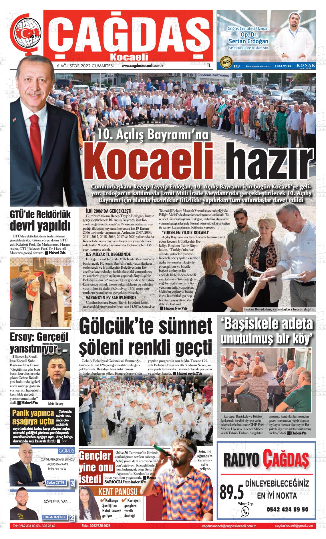 06 Ağustos 2022 Çağdaş Kocaeli Gazete Manşeti