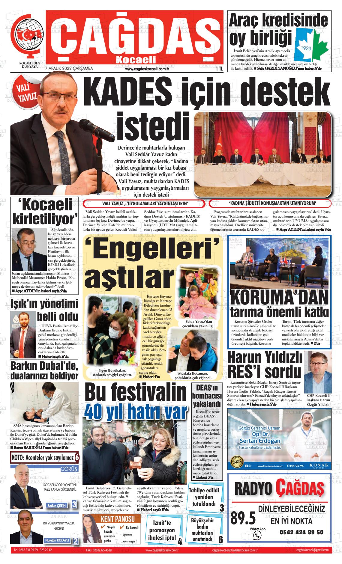 07 Aralık 2022 Çağdaş Kocaeli Gazete Manşeti