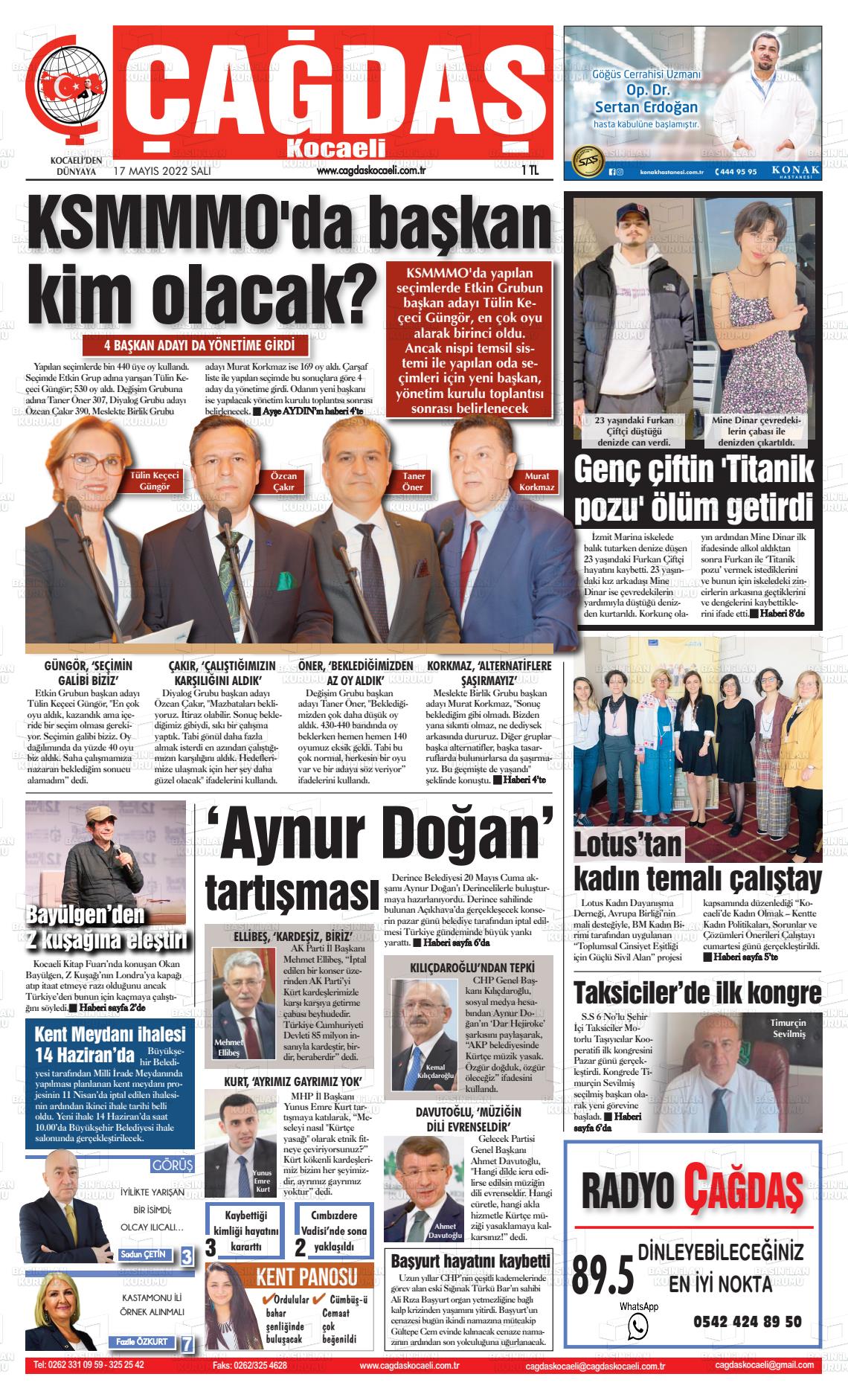 17 Mayıs 2022 Çağdaş Kocaeli Gazete Manşeti