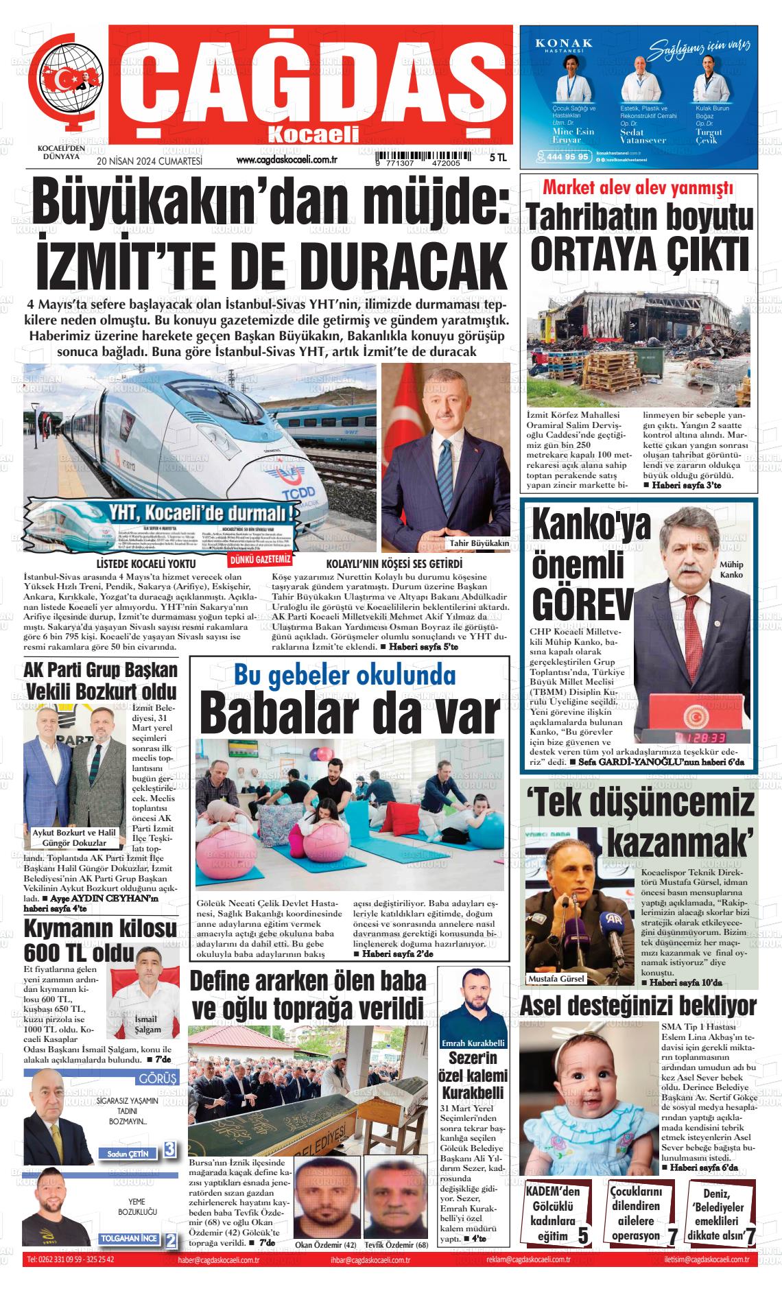 20 Nisan 2024 Çağdaş Kocaeli Gazete Manşeti