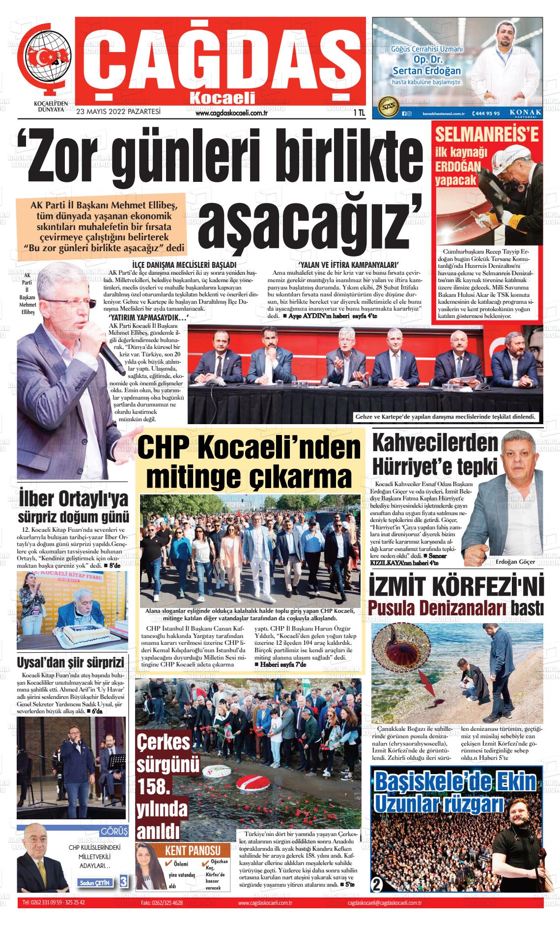 23 Mayıs 2022 Çağdaş Kocaeli Gazete Manşeti