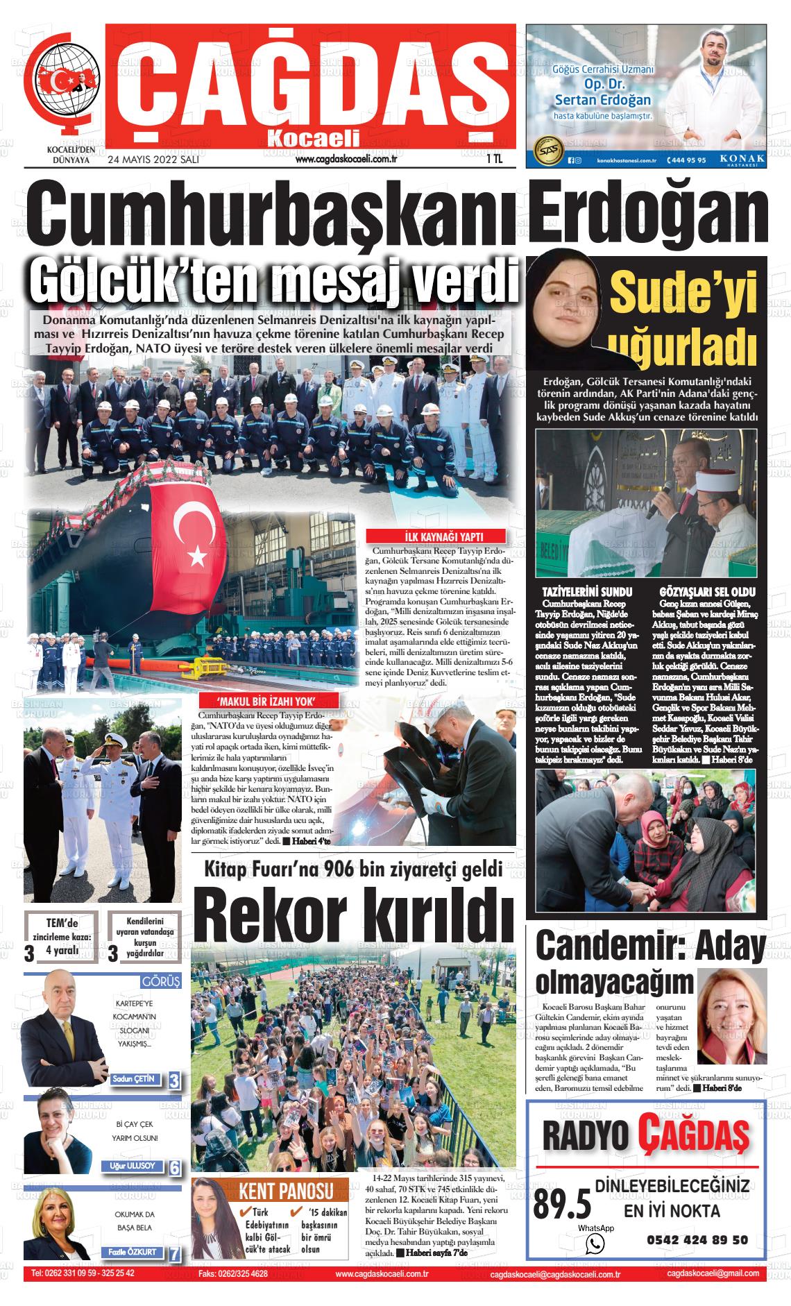 24 Mayıs 2022 Çağdaş Kocaeli Gazete Manşeti