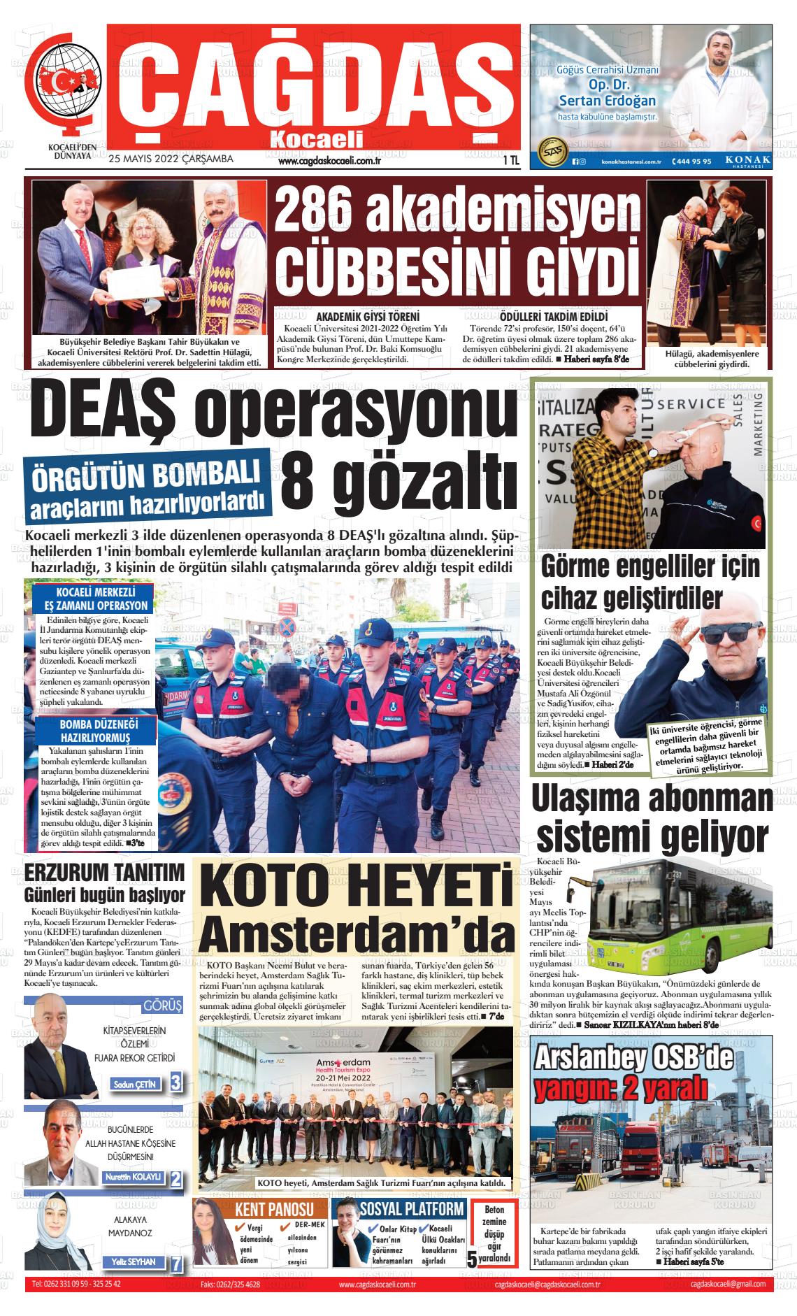 25 Mayıs 2022 Çağdaş Kocaeli Gazete Manşeti