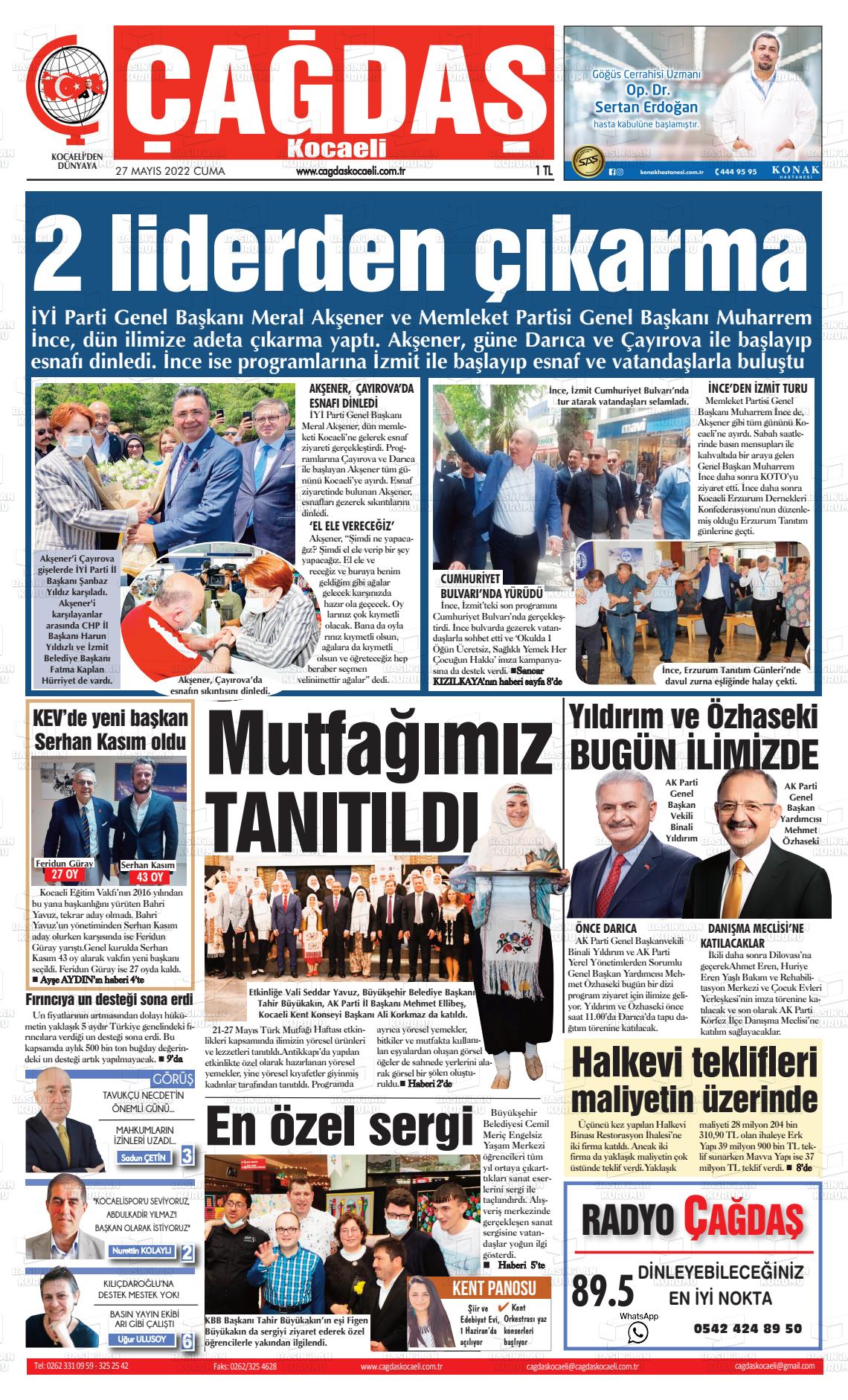 27 Mayıs 2022 Çağdaş Kocaeli Gazete Manşeti