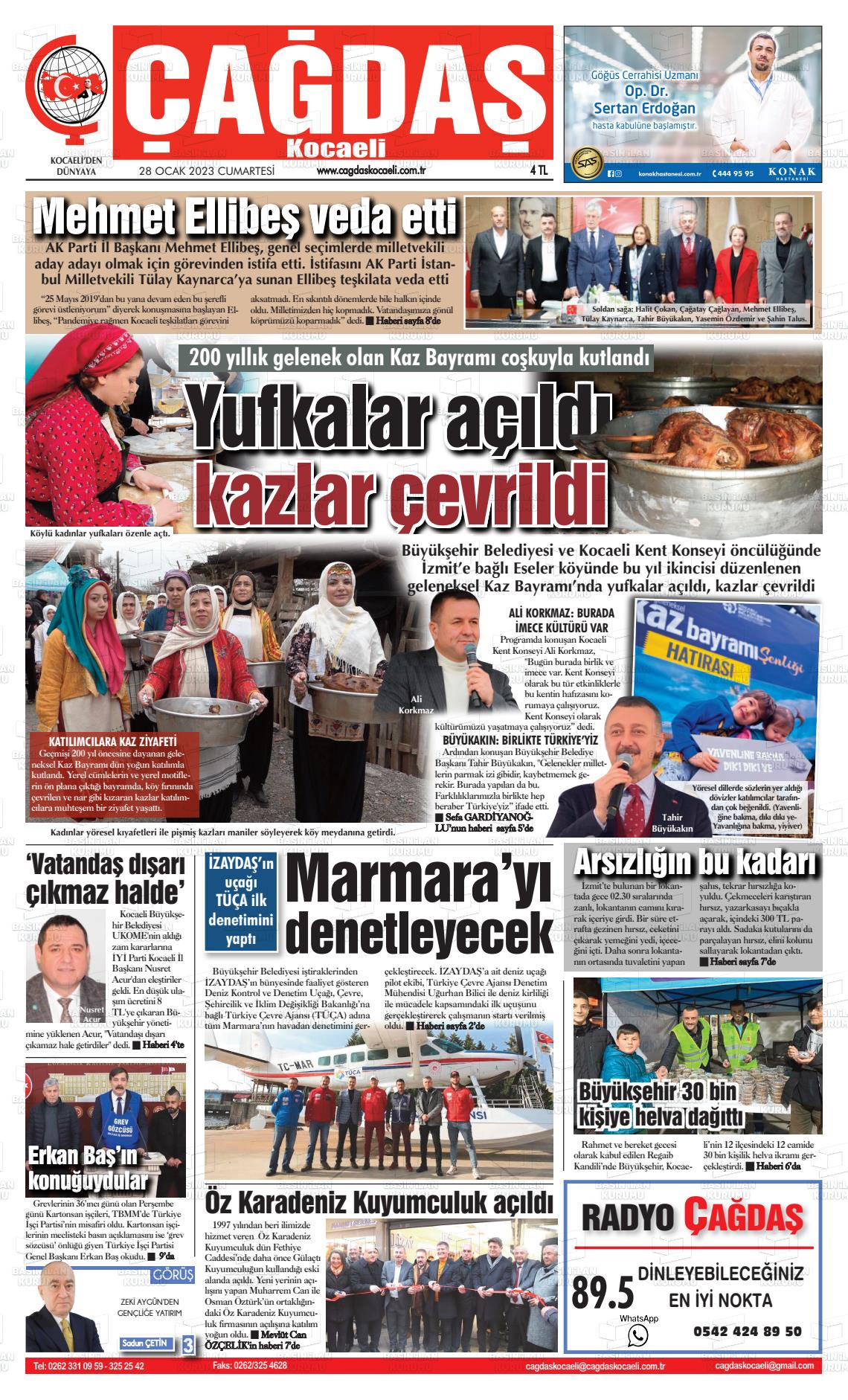 28 Ocak 2023 Çağdaş Kocaeli Gazete Manşeti