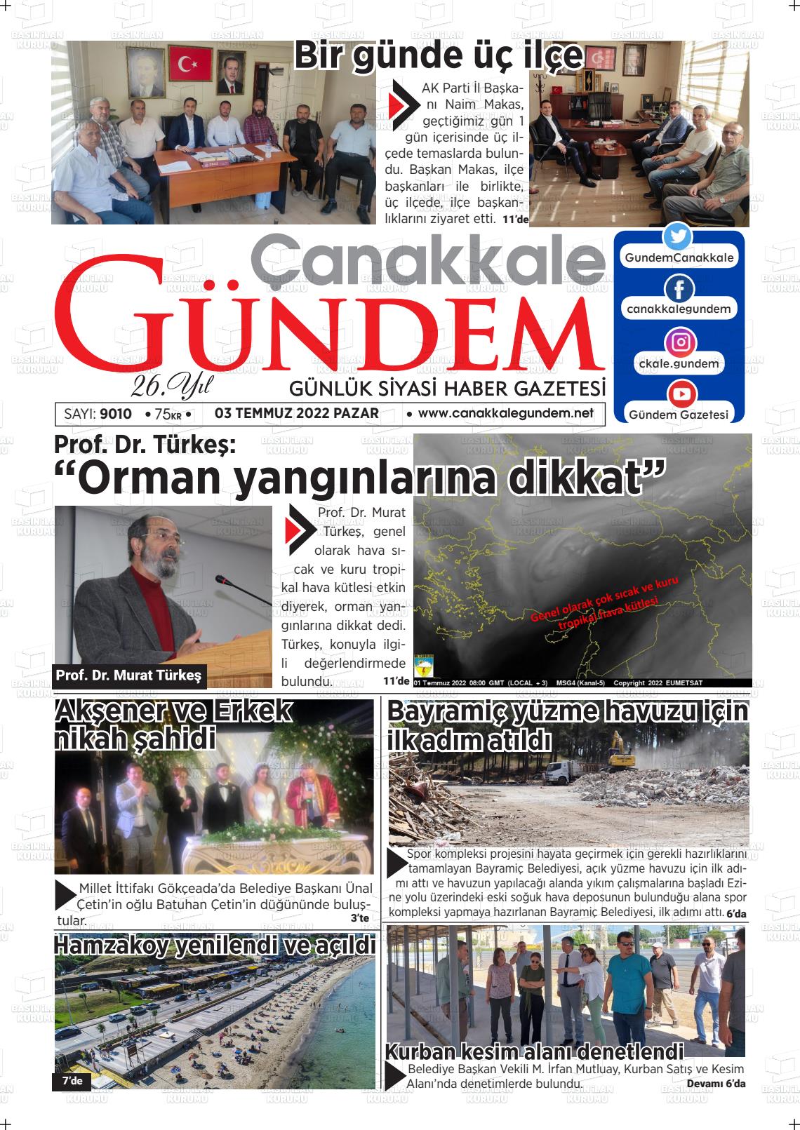 03 Temmuz 2022 Çanakkale Gündem Gazete Manşeti
