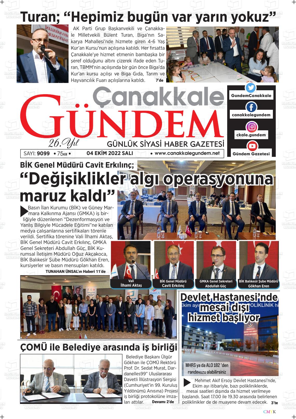04 Ekim 2022 Çanakkale Gündem Gazete Manşeti