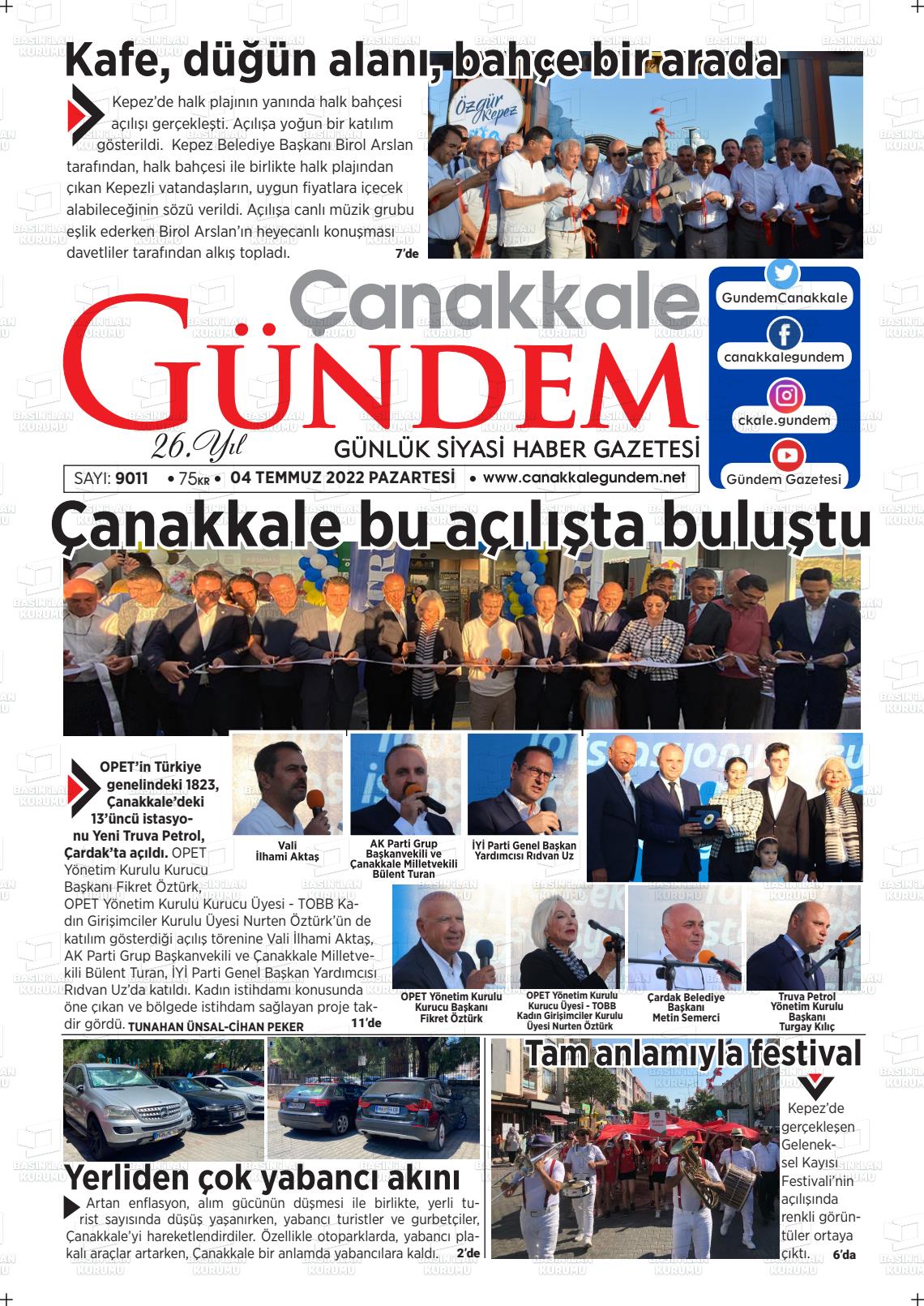 04 Temmuz 2022 Çanakkale Gündem Gazete Manşeti
