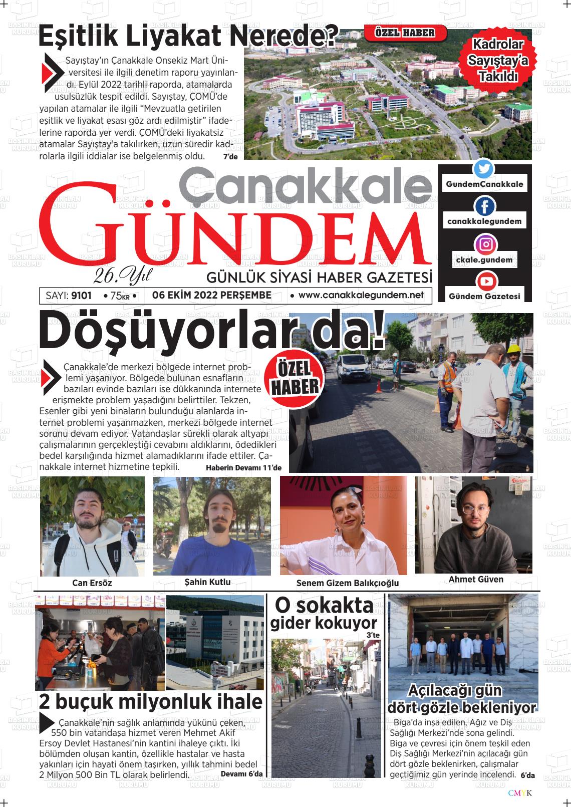 06 Ekim 2022 Çanakkale Gündem Gazete Manşeti