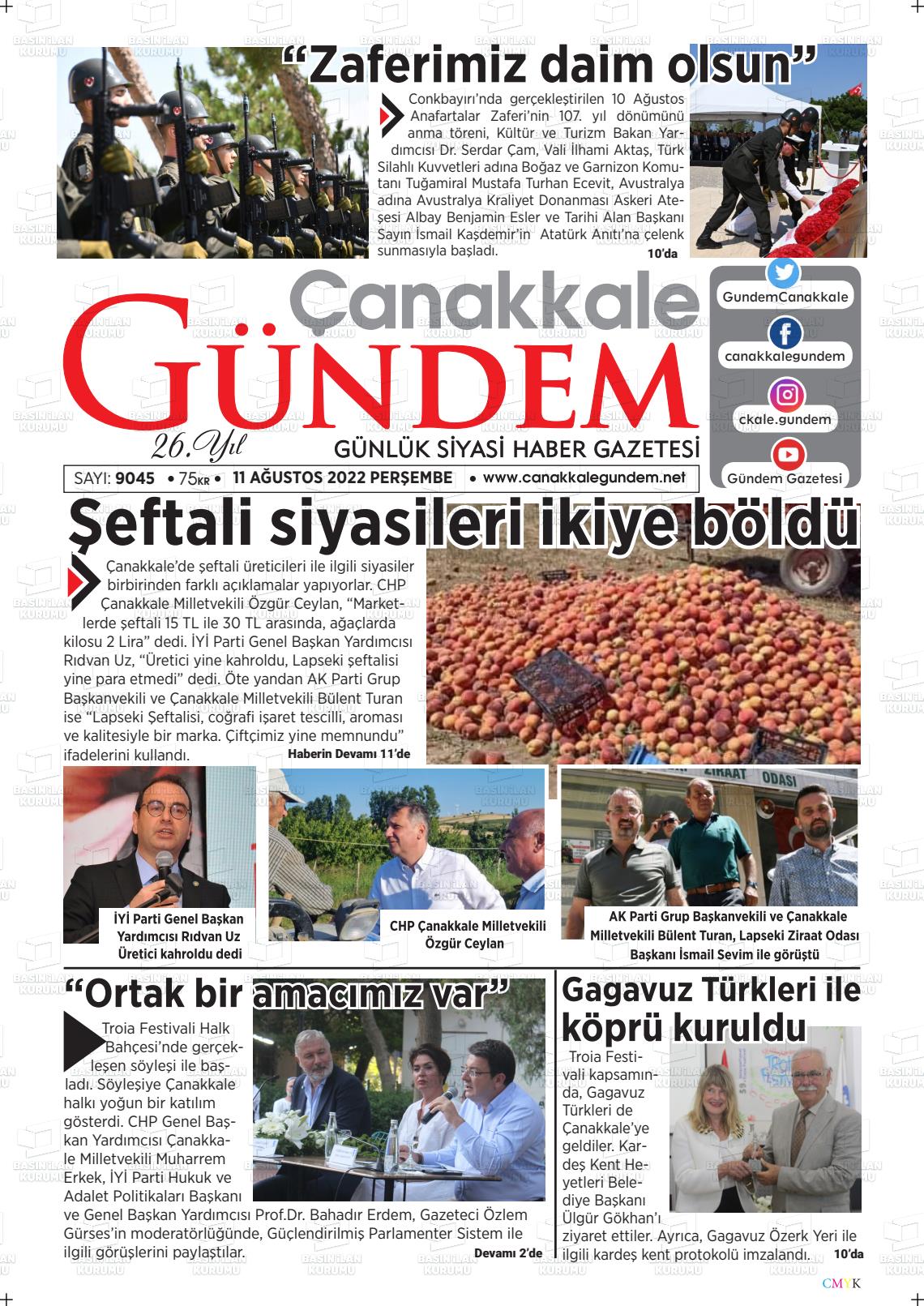 11 Ağustos 2022 Çanakkale Gündem Gazete Manşeti