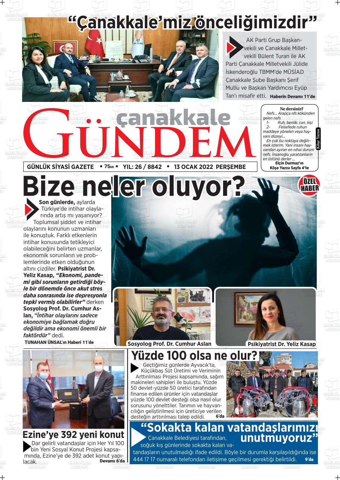 13 Ocak 2022 Çanakkale Gündem Gazete Manşeti