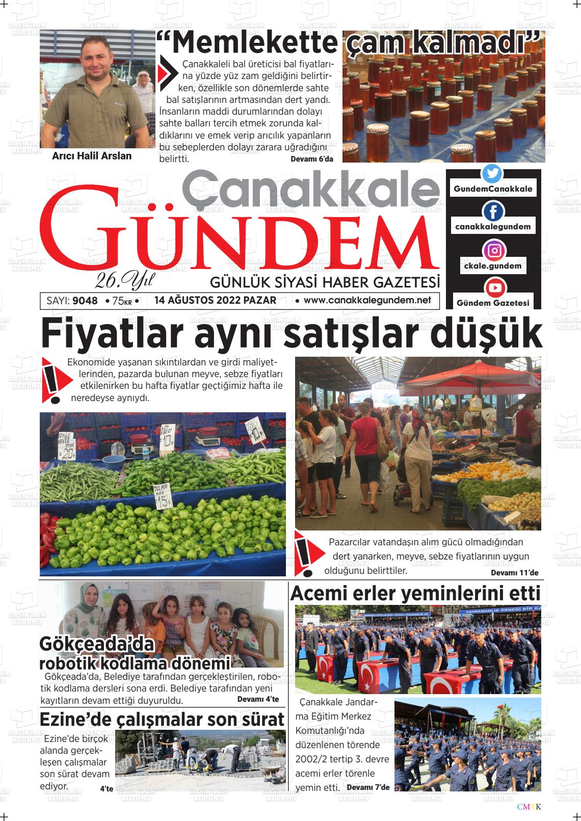 14 Ağustos 2022 Çanakkale Gündem Gazete Manşeti