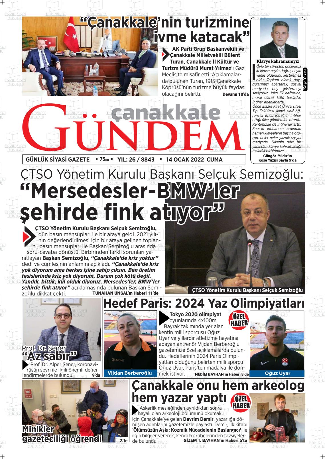 14 Ocak 2022 Çanakkale Gündem Gazete Manşeti
