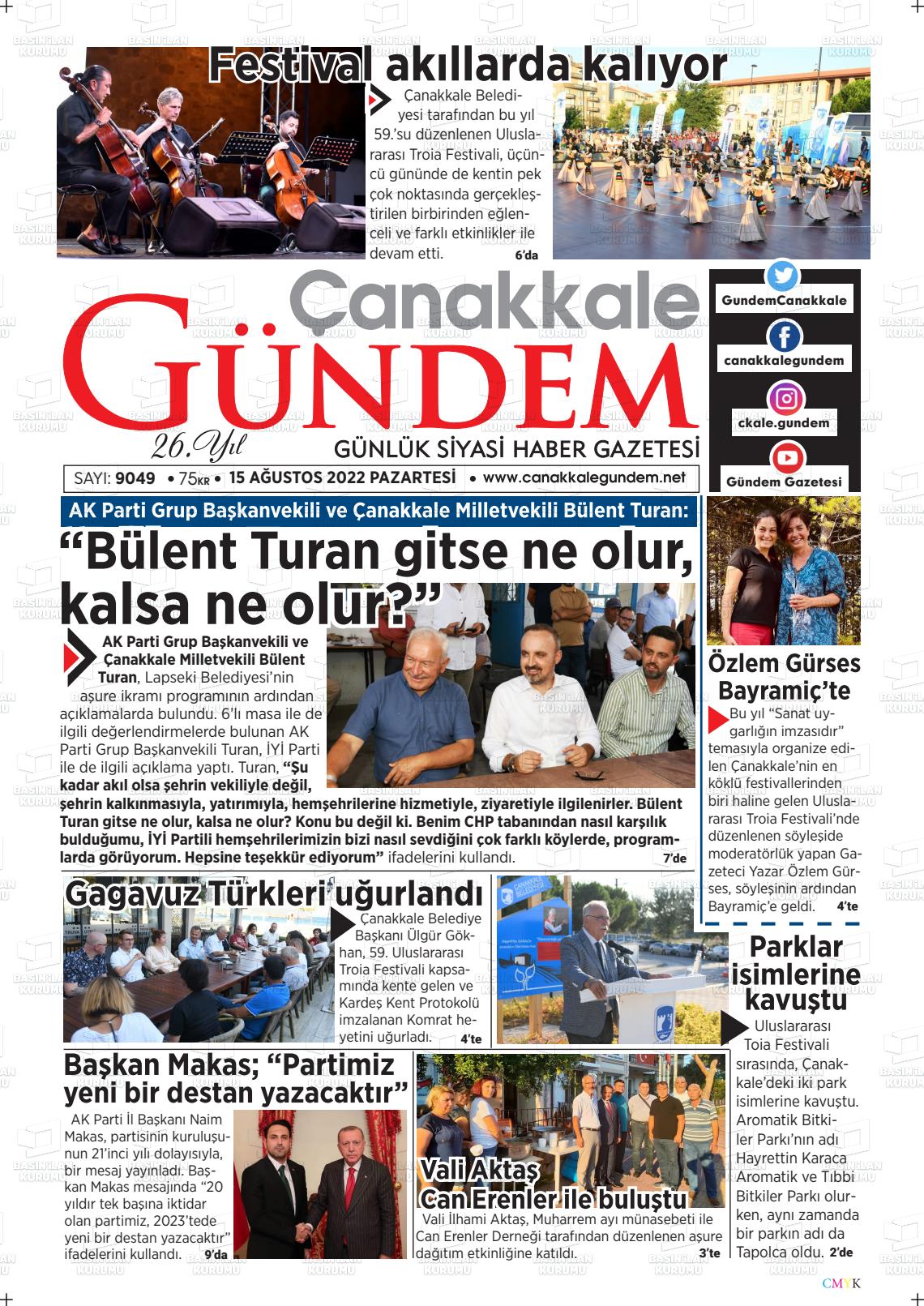 15 Ağustos 2022 Çanakkale Gündem Gazete Manşeti