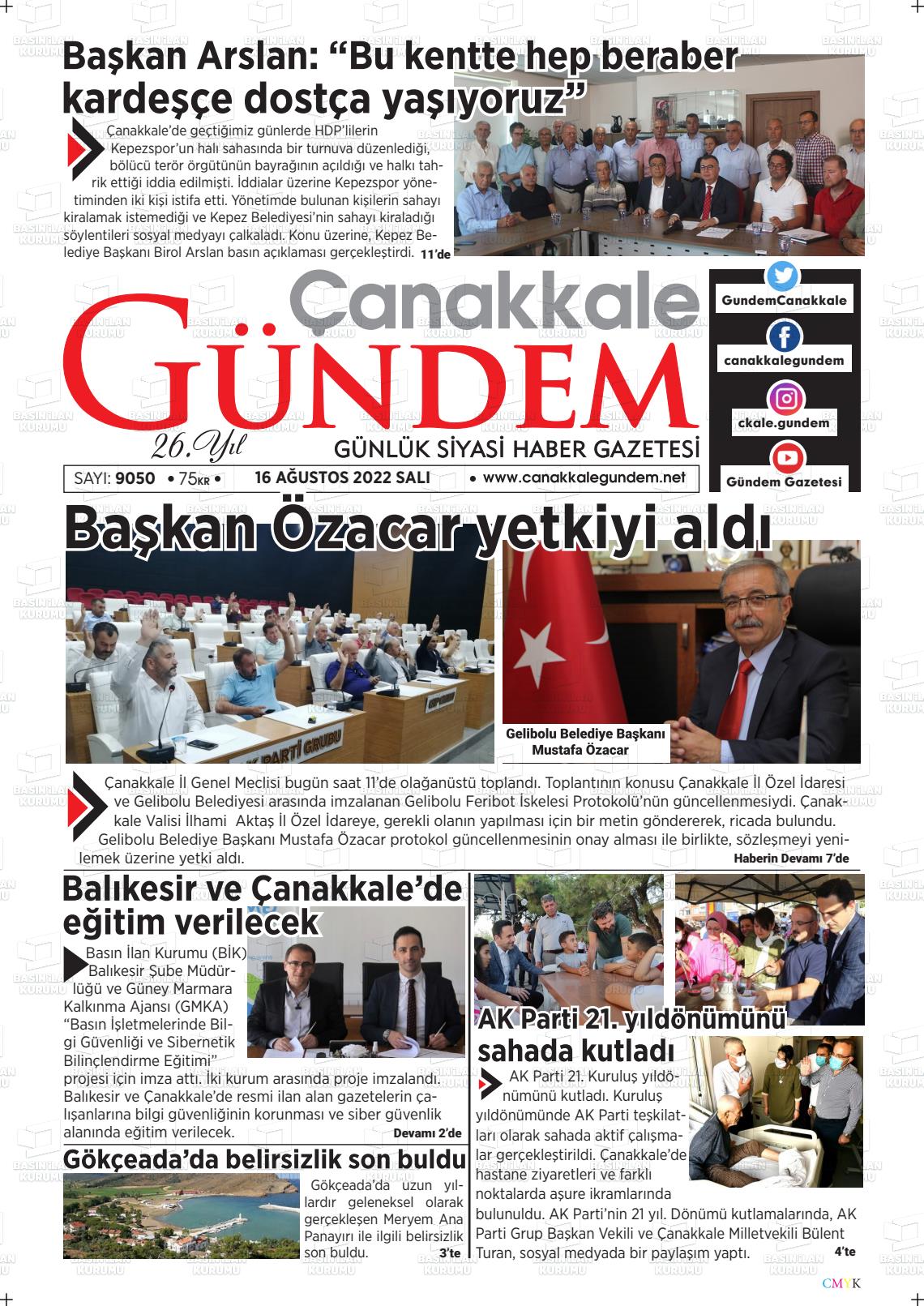16 Ağustos 2022 Çanakkale Gündem Gazete Manşeti