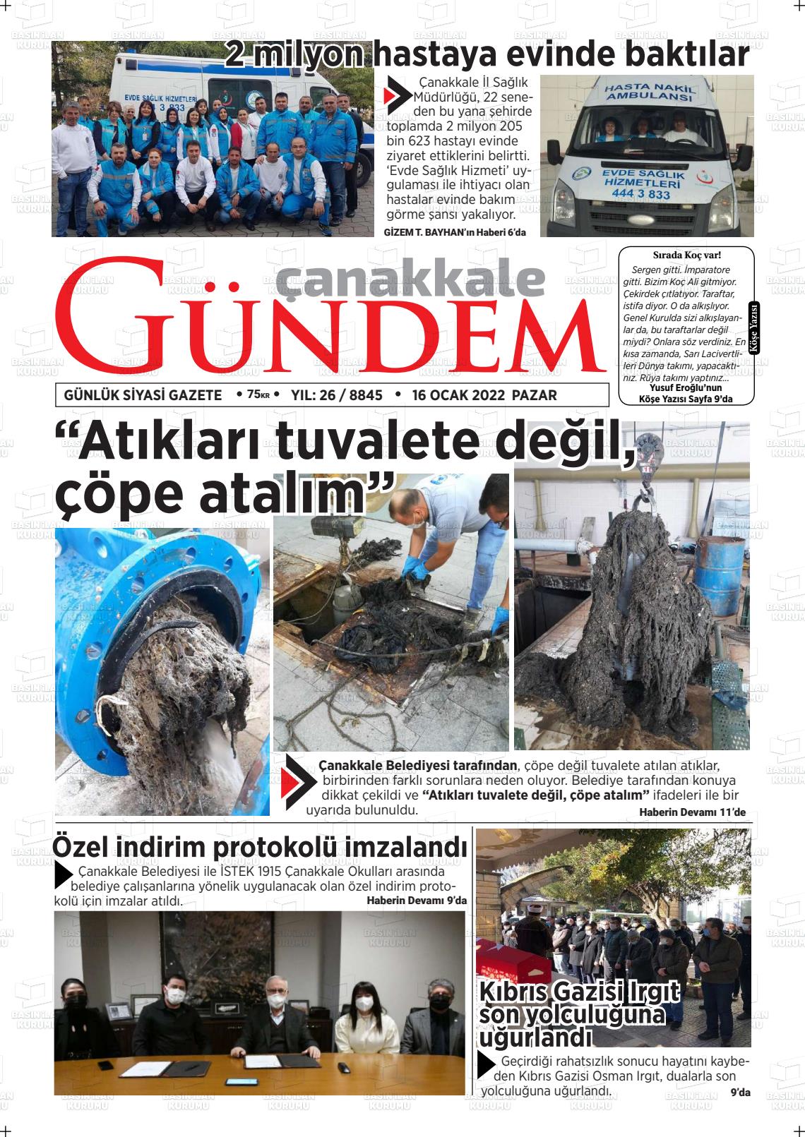 16 Ocak 2022 Çanakkale Gündem Gazete Manşeti