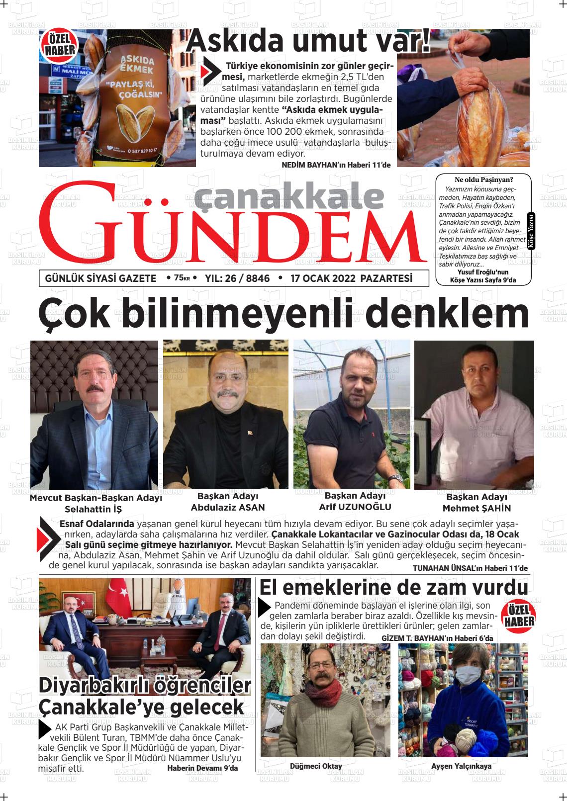 17 Ocak 2022 Çanakkale Gündem Gazete Manşeti