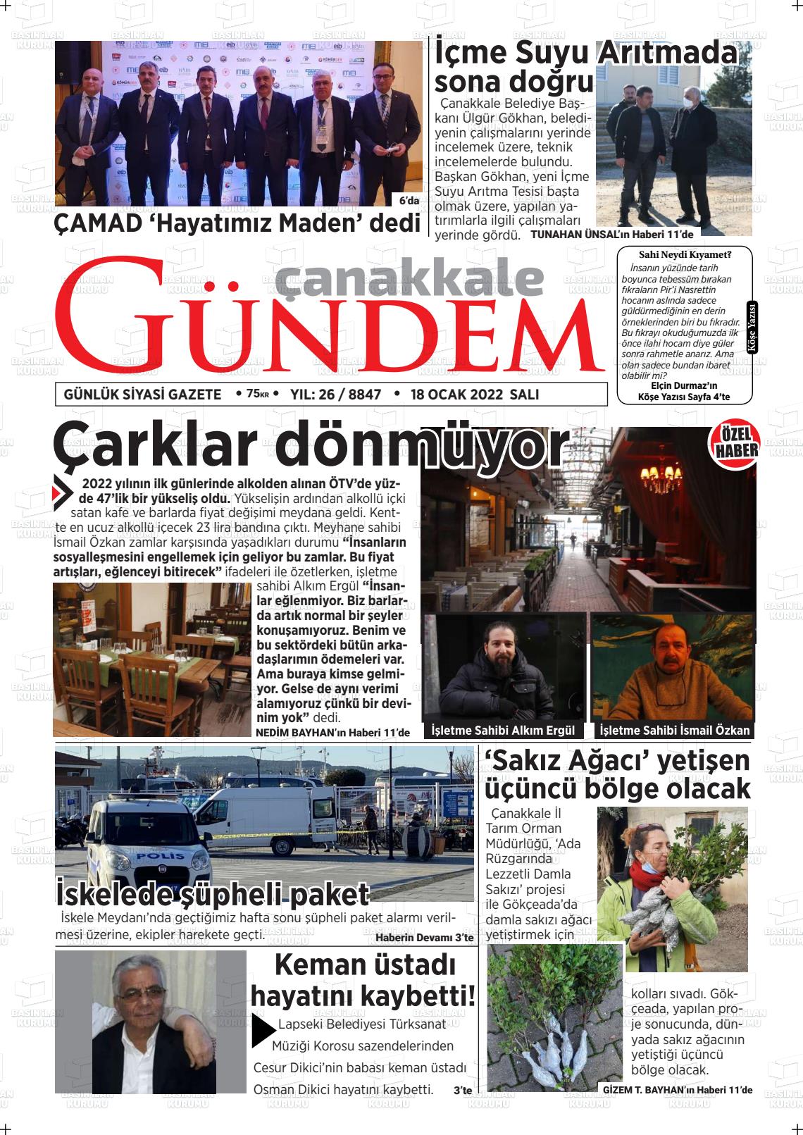 18 Ocak 2022 Çanakkale Gündem Gazete Manşeti