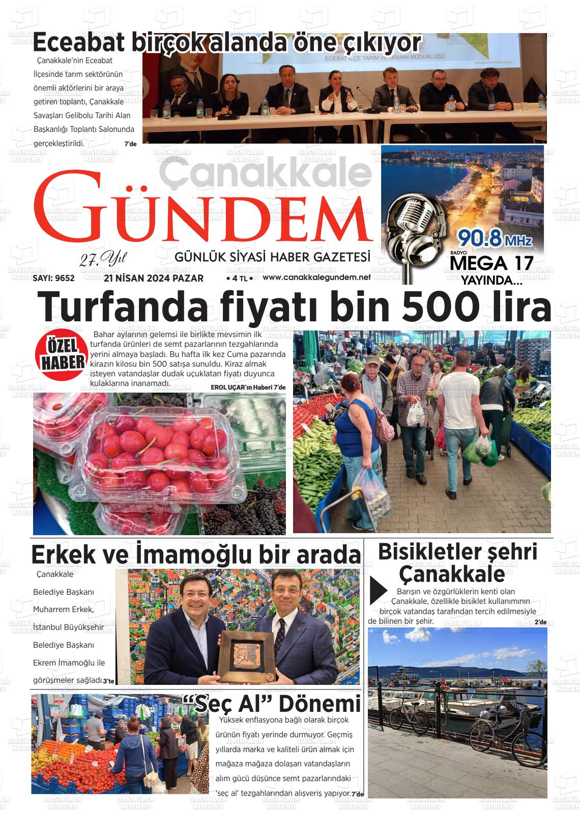 08 Mayıs 2024 Çanakkale Gündem Gazete Manşeti