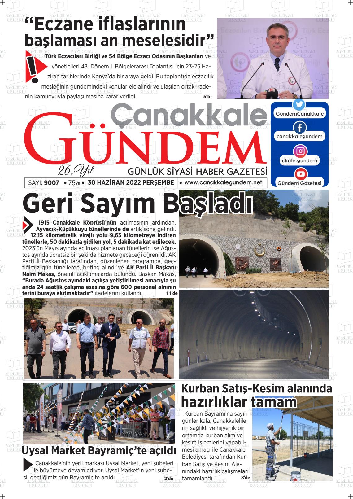 30 Haziran 2022 Çanakkale Gündem Gazete Manşeti