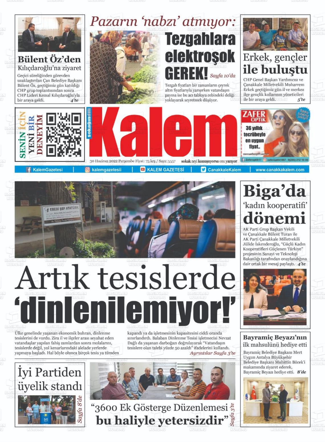 01 Temmuz 2022 Çanakkale Kalem Gazete Manşeti