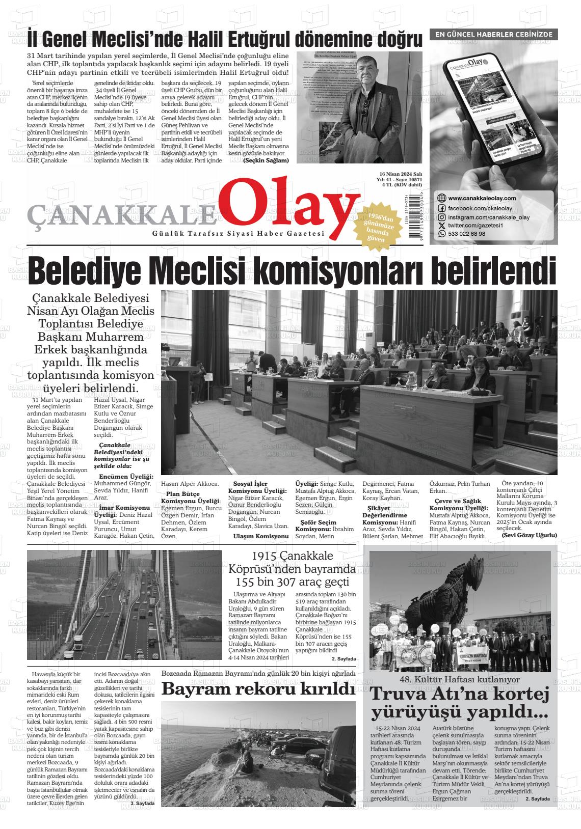 18 Nisan 2024 Çanakkale Olay Gazete Manşeti