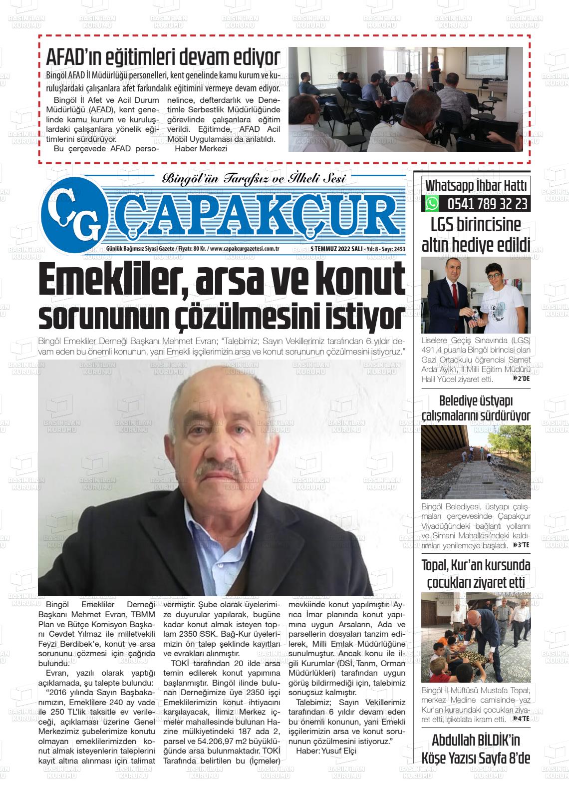 05 Temmuz 2022 Çapakçur Gazete Manşeti