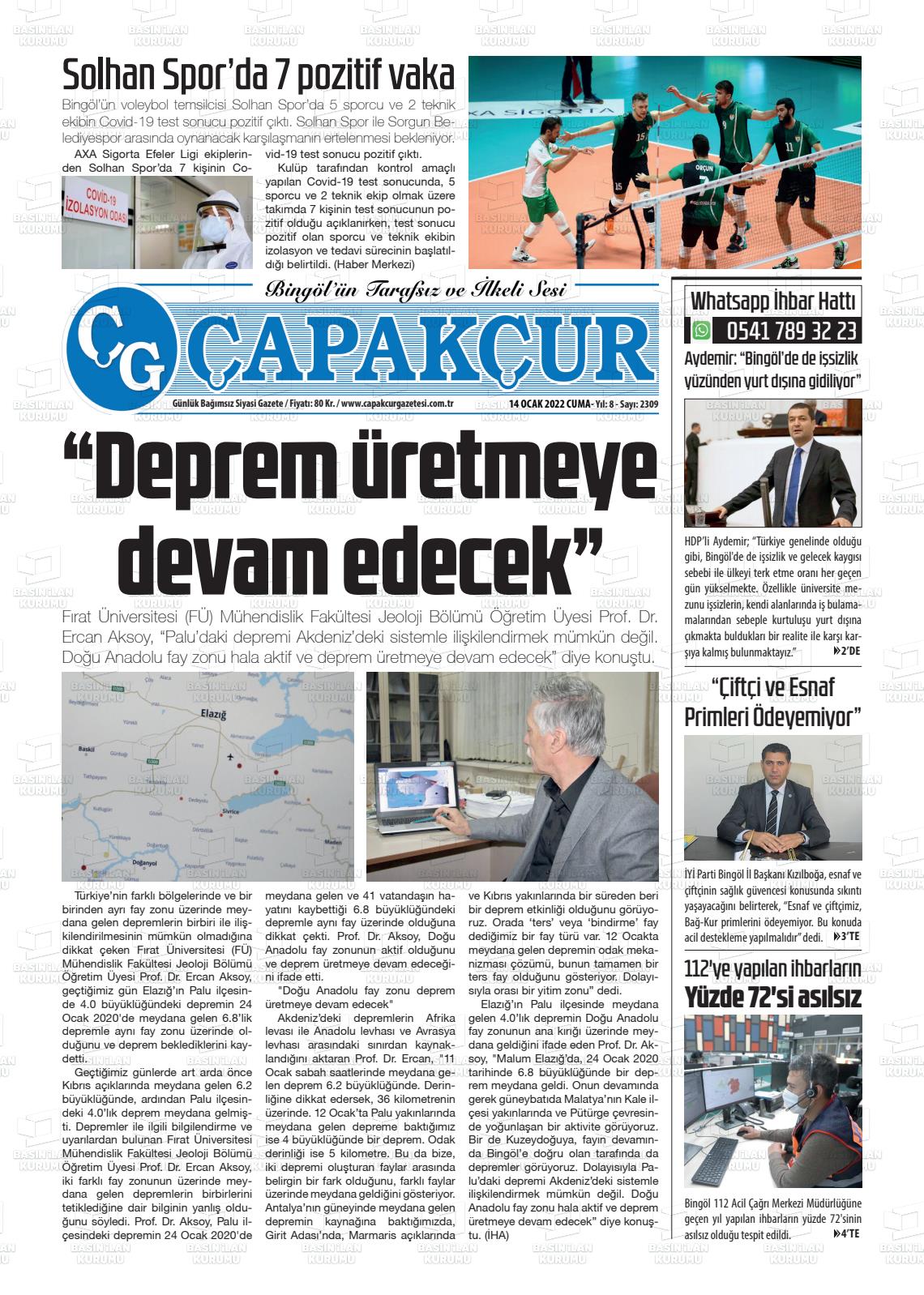 14 Ocak 2022 Çapakçur Gazete Manşeti