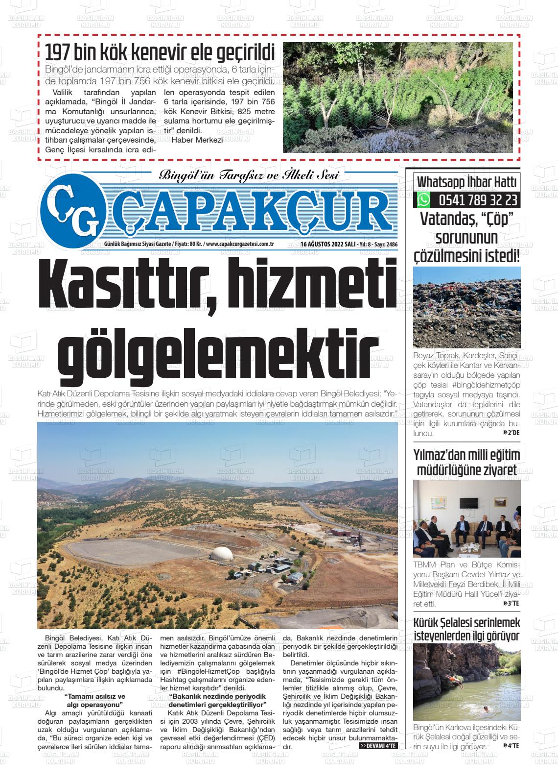 16 Ağustos 2022 Çapakçur Gazete Manşeti