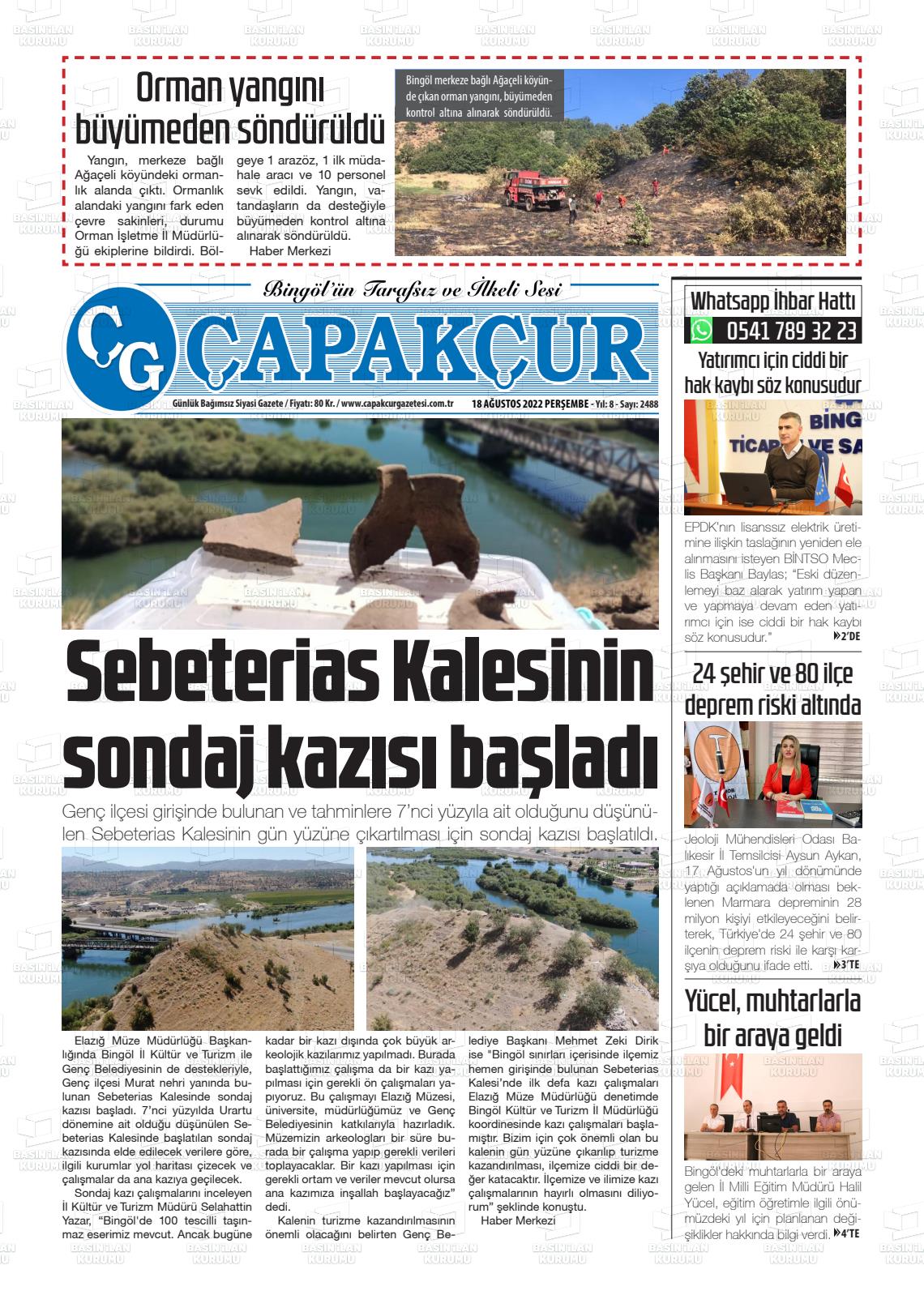 18 Ağustos 2022 Çapakçur Gazete Manşeti