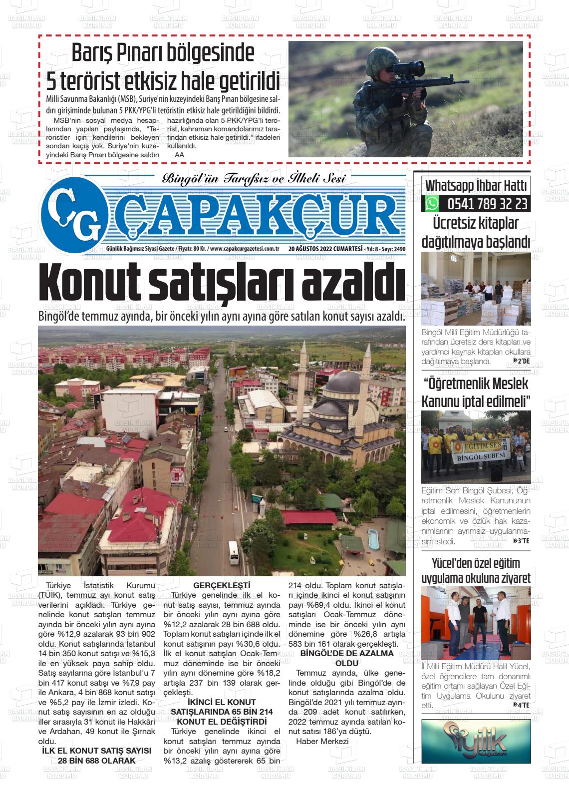 20 Ağustos 2022 Çapakçur Gazete Manşeti