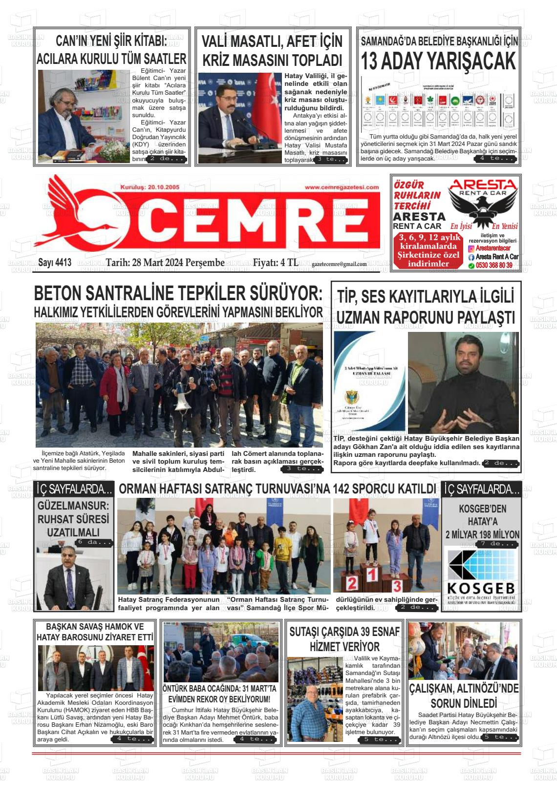 28 Mart 2024 Cemre Gazete Manşeti