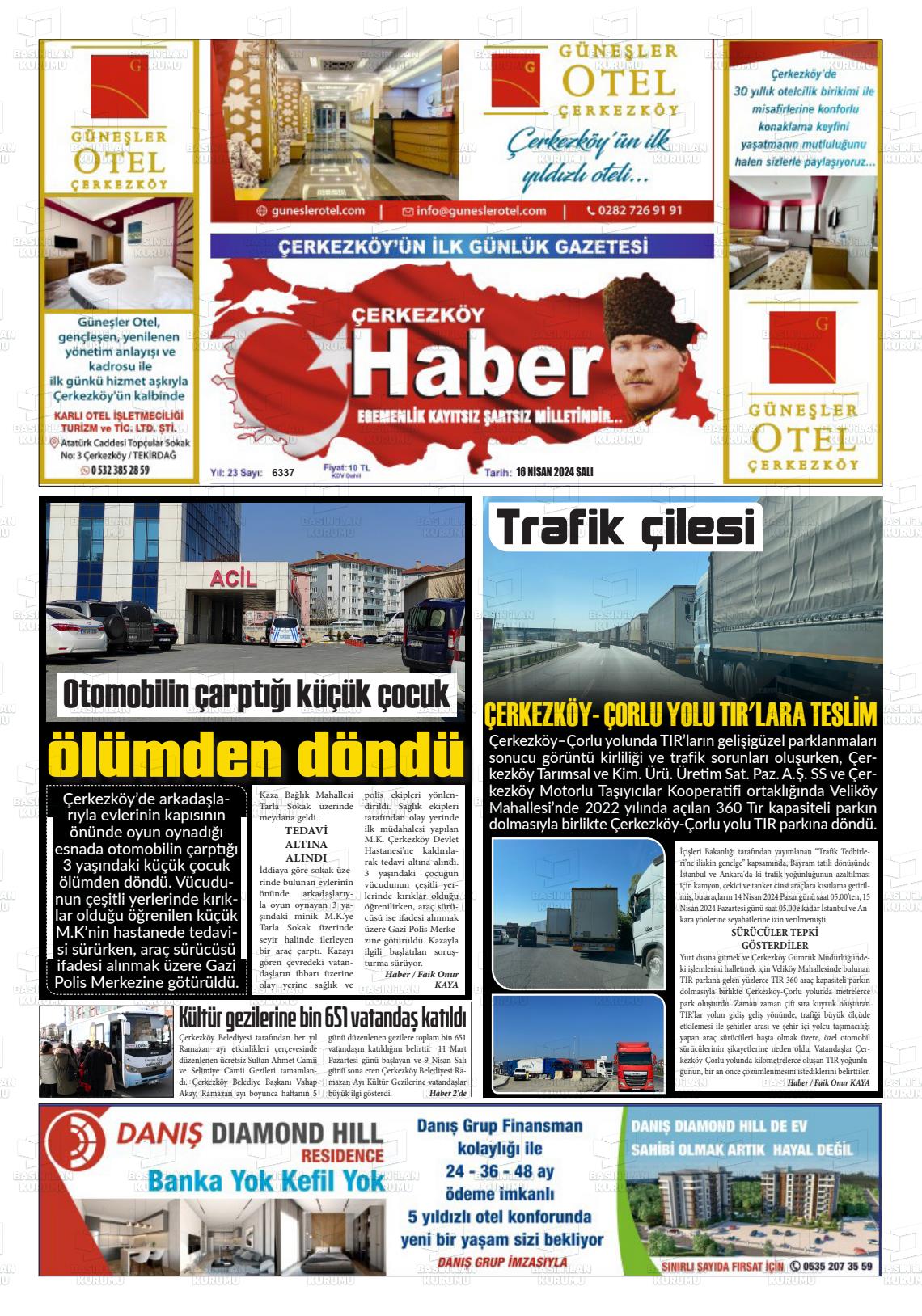 18 Nisan 2024 Çerkezköy Haber Gazete Manşeti