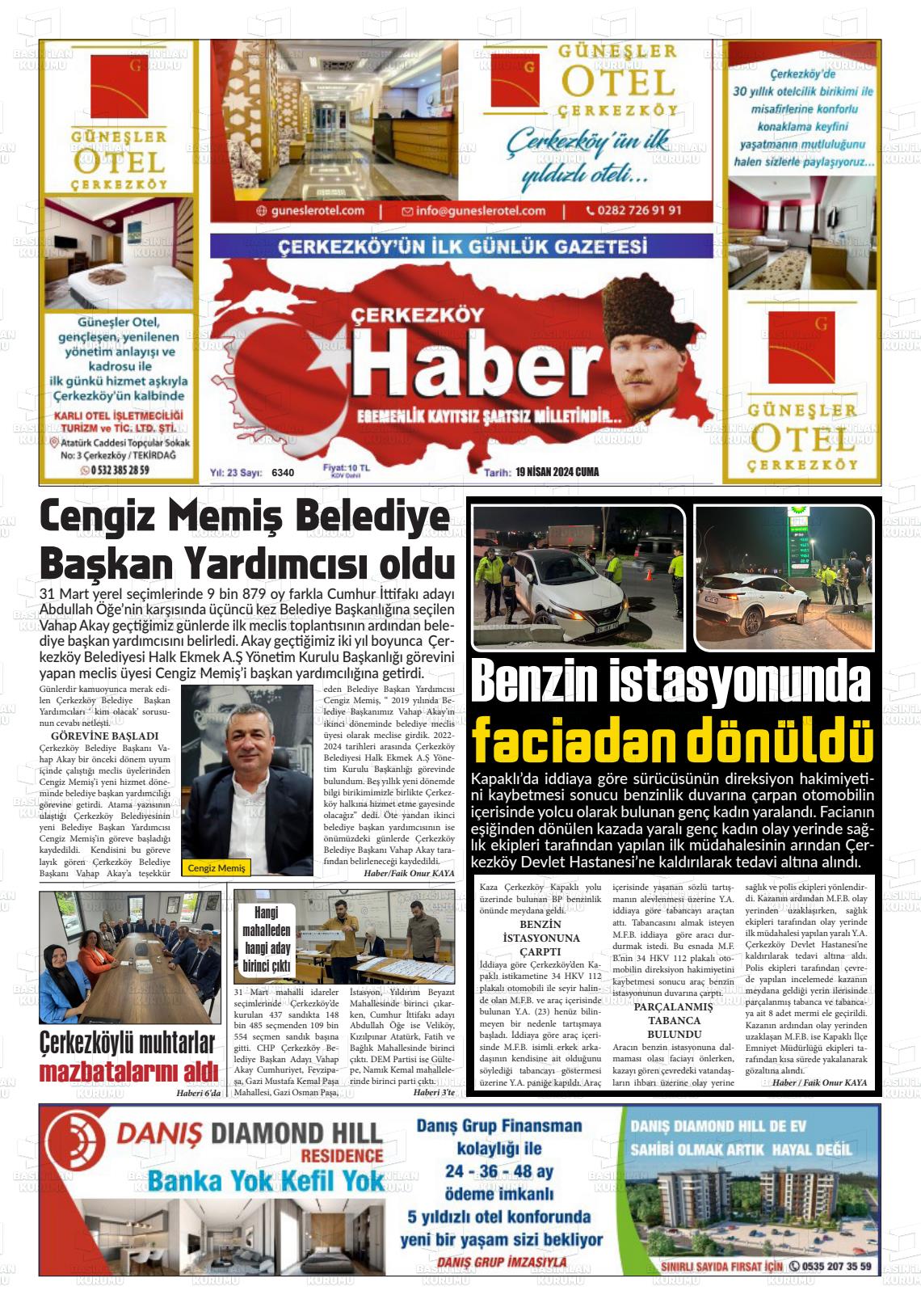 19 Nisan 2024 Çerkezköy Haber Gazete Manşeti