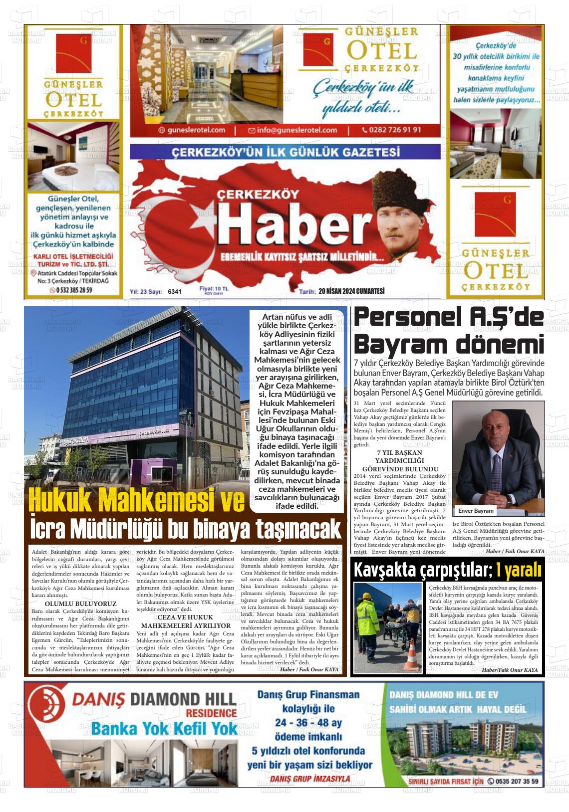 20 Nisan 2024 Çerkezköy Haber Gazete Manşeti