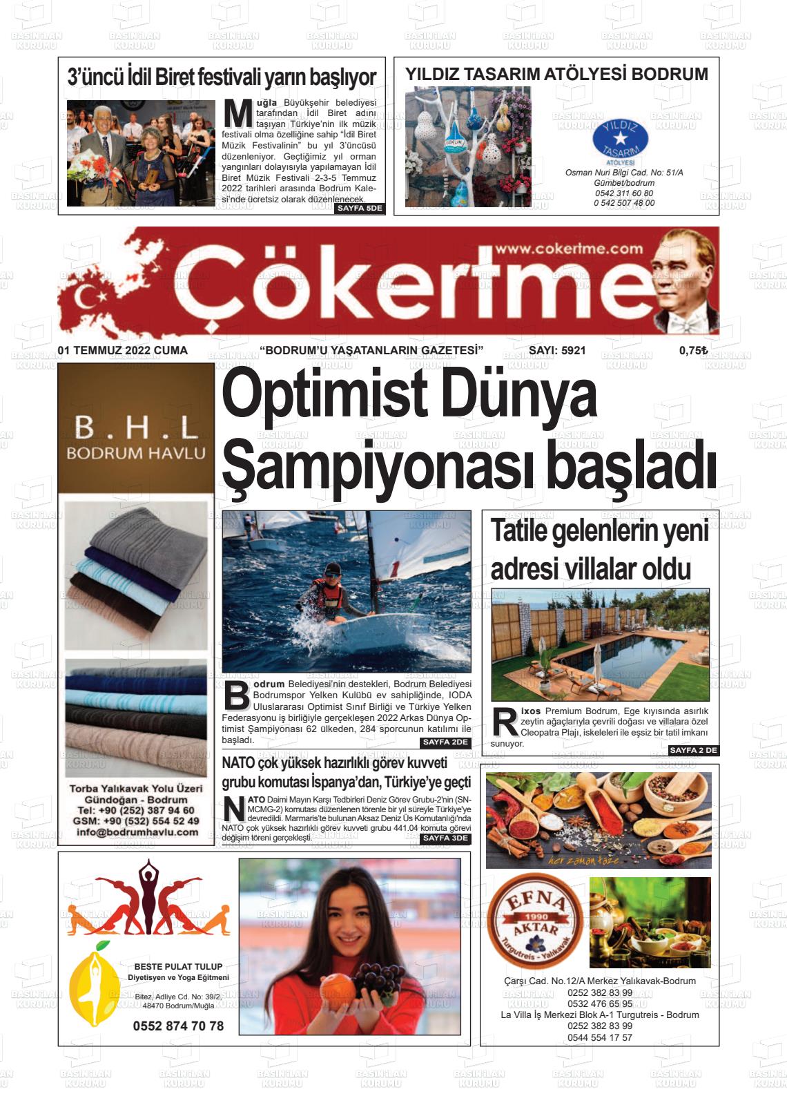 01 Temmuz 2022 Çökertme Gazete Manşeti