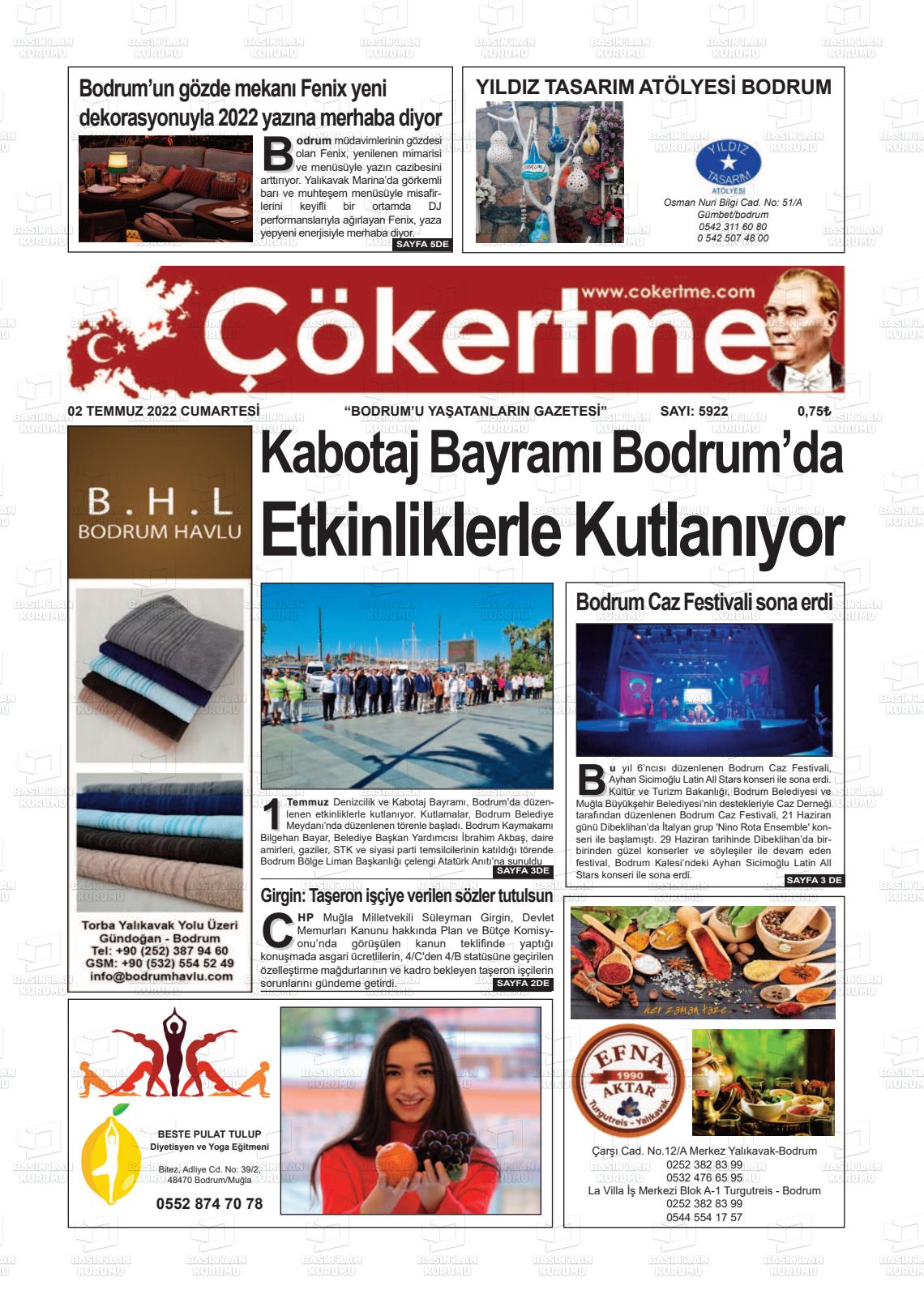 02 Temmuz 2022 Çökertme Gazete Manşeti
