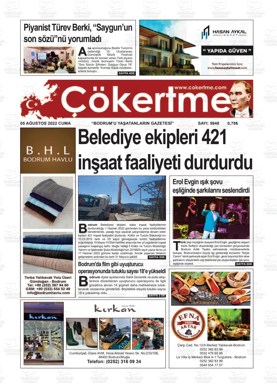 05 Ağustos 2022 Çökertme Gazete Manşeti